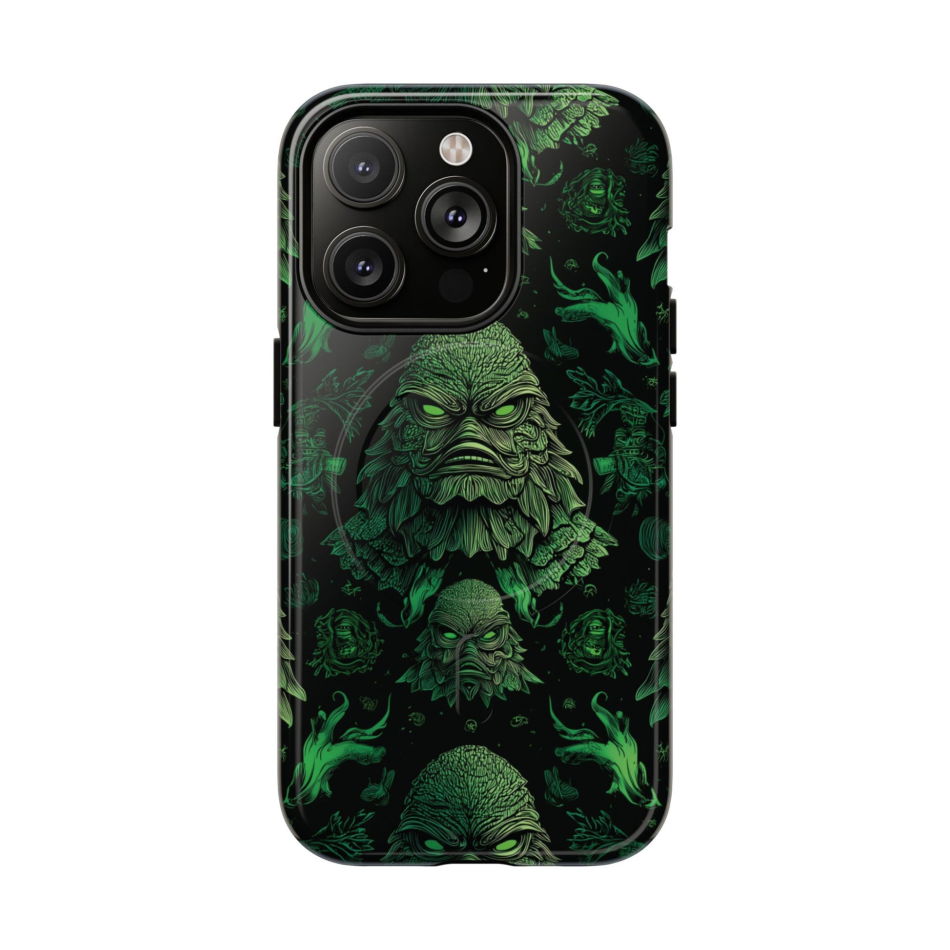 Halloween Lagoon Creature Black and Green Iphone Wireless Charging Case