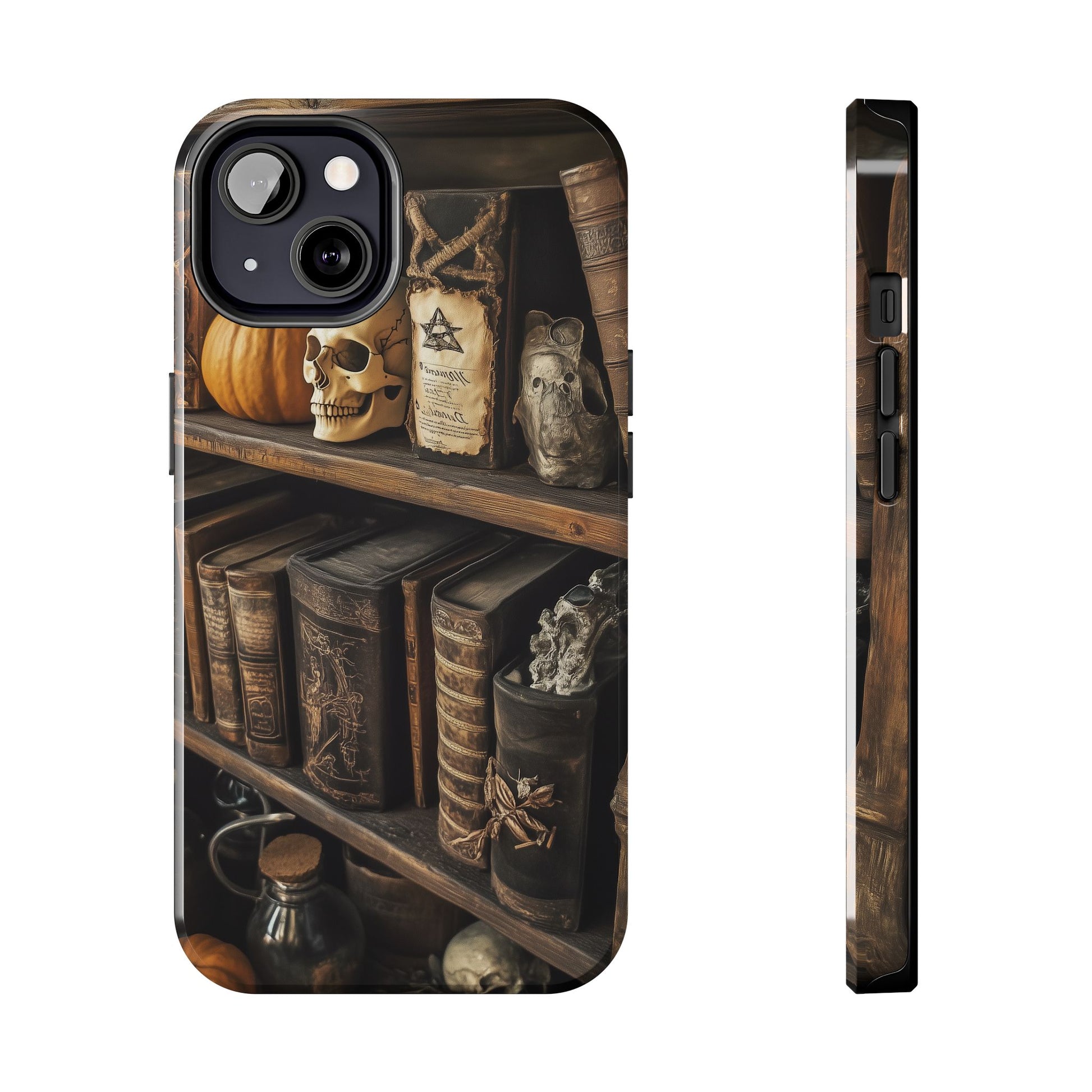 Apothecary Dark Academia Bookcase Goth Skulls floral Black Halloween Pumpkins Samsung Galaxy Apple iPhone 15 Pro Max Case  S24 S23 C
