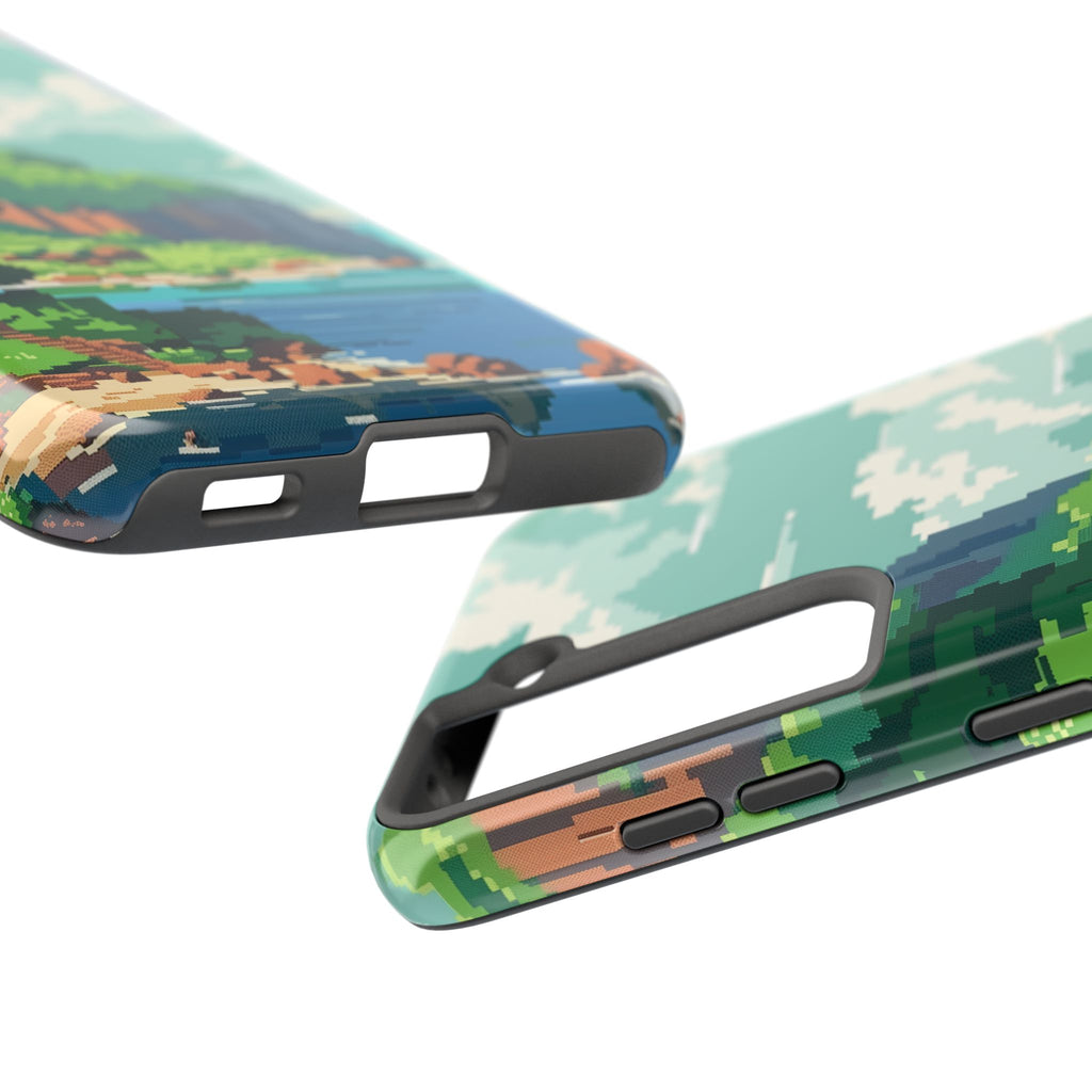 Pixel Art Video Game Landscapes Phone Case, Retro Gaming Pixelated Design, Geeky Gamer Phone Cover, Unique Video Game Art Accessories