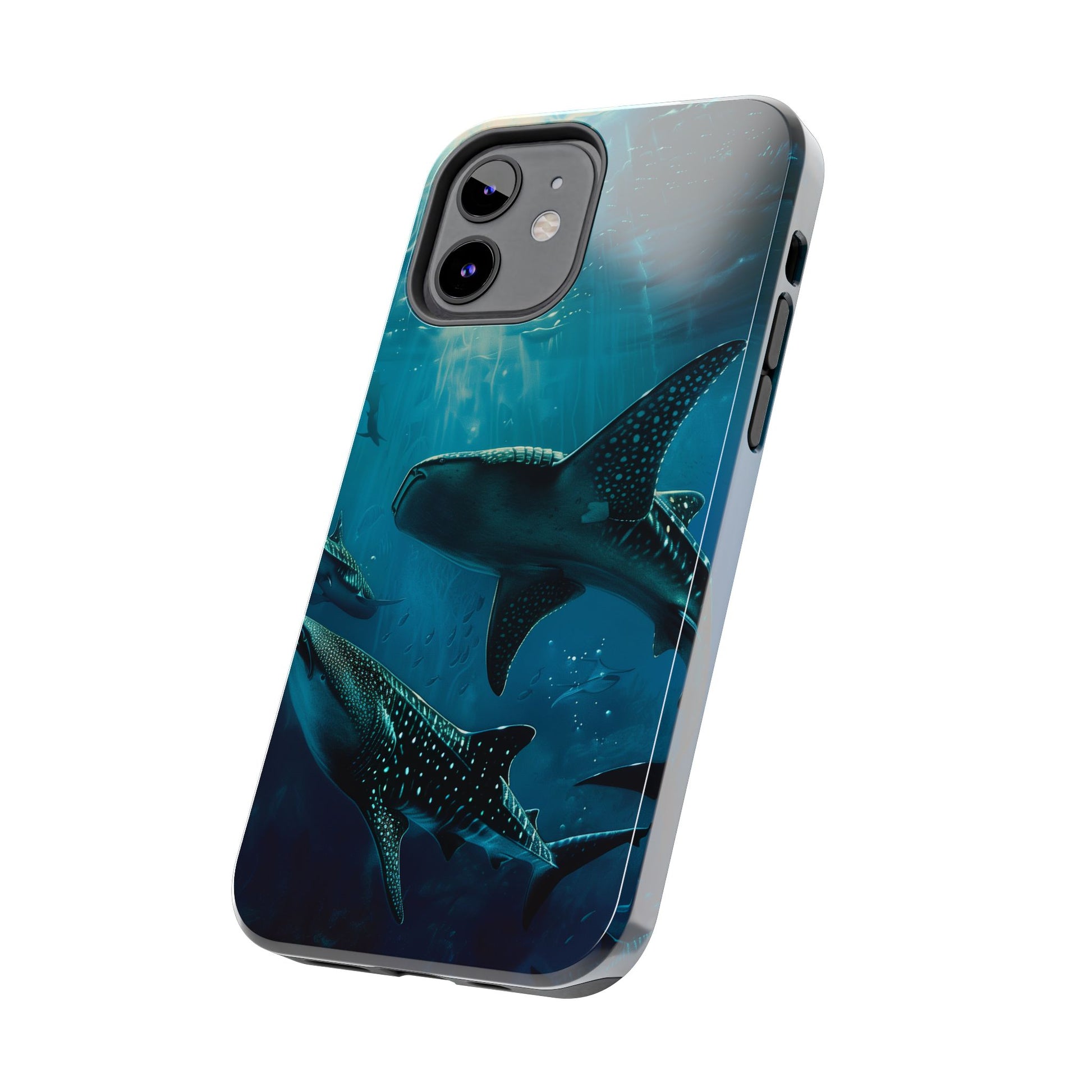 Tranquil Trio: Three Whale Sharks Tough Phone Case