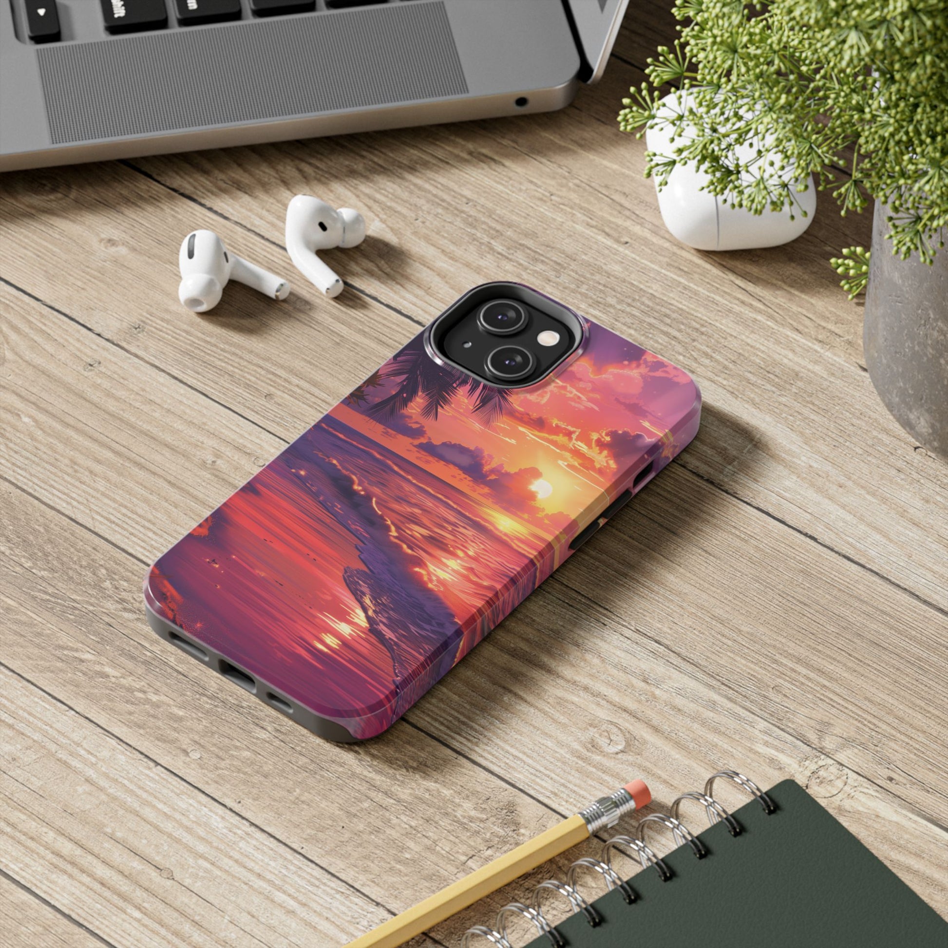 Tough Beach Scene Sunrise - Durable Case Lisa Frank Inspired Beach Art - Vibrant Beach Design - Colorful Phone Case for Beach Lovers