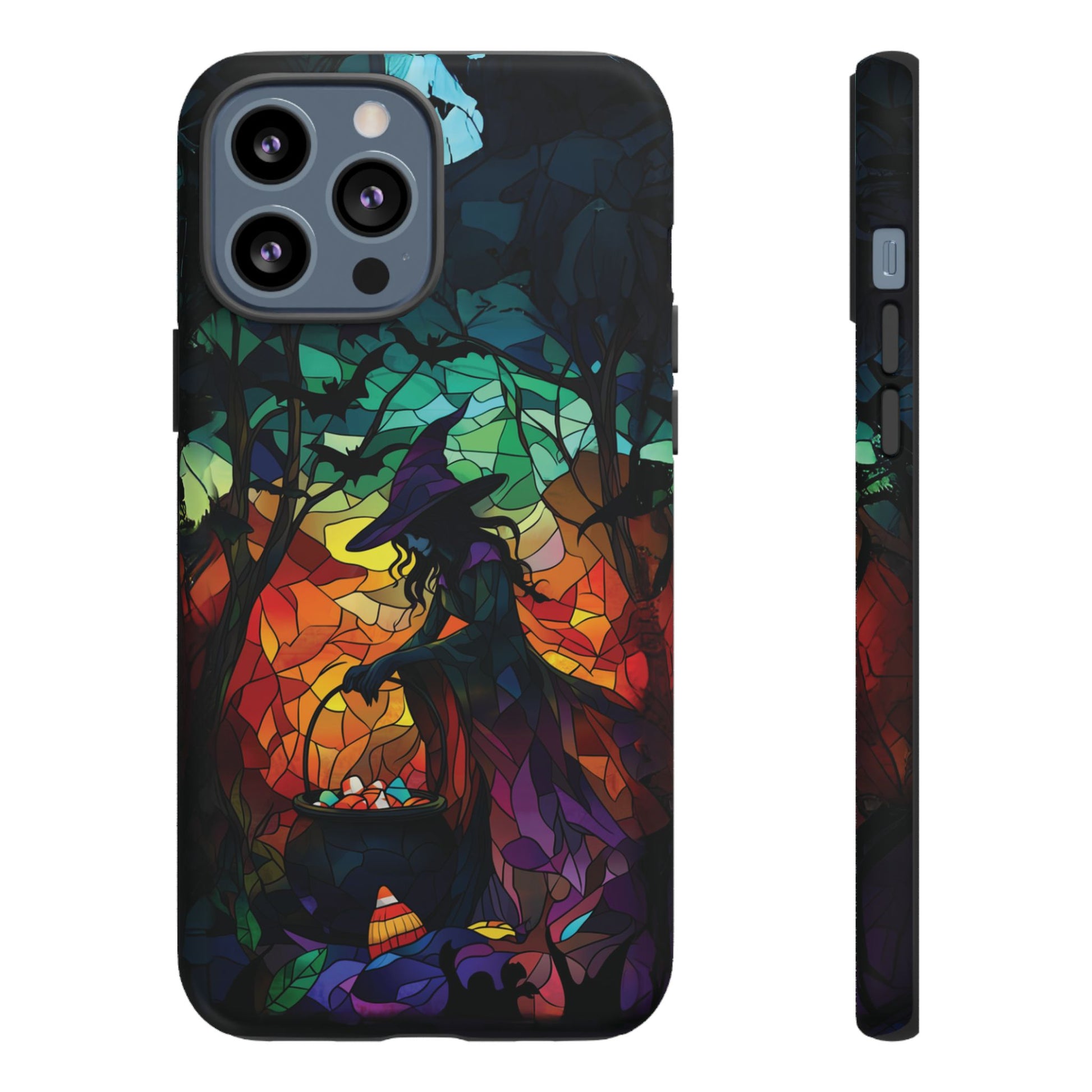 Halloween Witch Stained Glass Dark Academia Spooky Fall Witchy Pumpkin Bats Seasonal Fall Mosaic Case iPhone 13 14 15 16 Pro Max