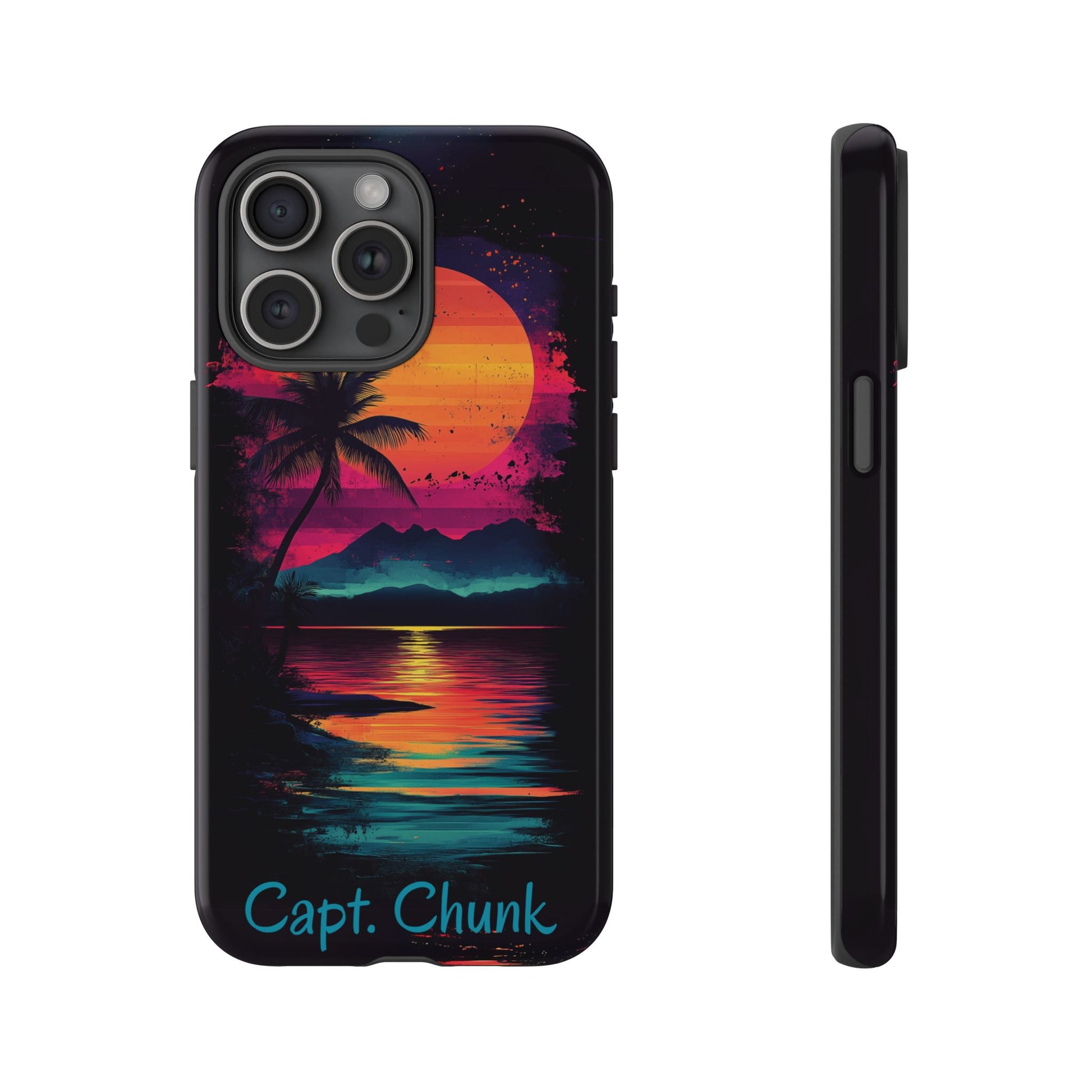 Custom Personalized Retro Palm Tree Sunset Phone Case iPhone 14 15 16 Pro Max Galaxy S24 Google Pixel Mountain Beach Fantasy Surfing Neon