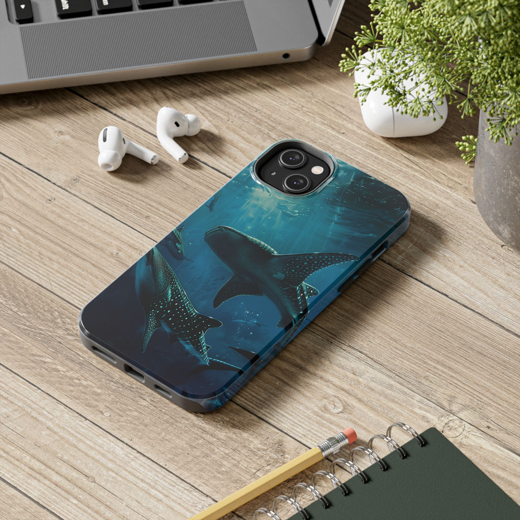 Tranquil Trio: Three Whale Sharks Tough Phone Case