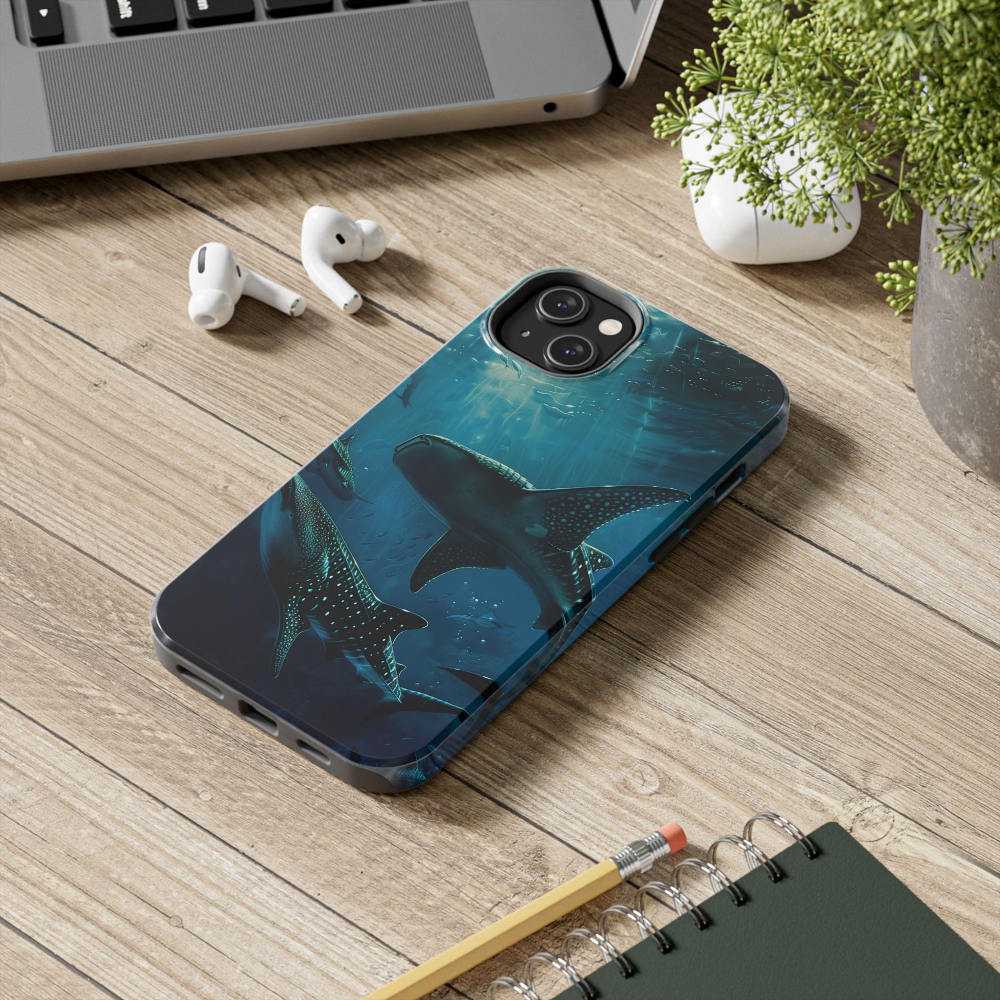 Tranquil Trio: Three Whale Sharks Tough Phone Case