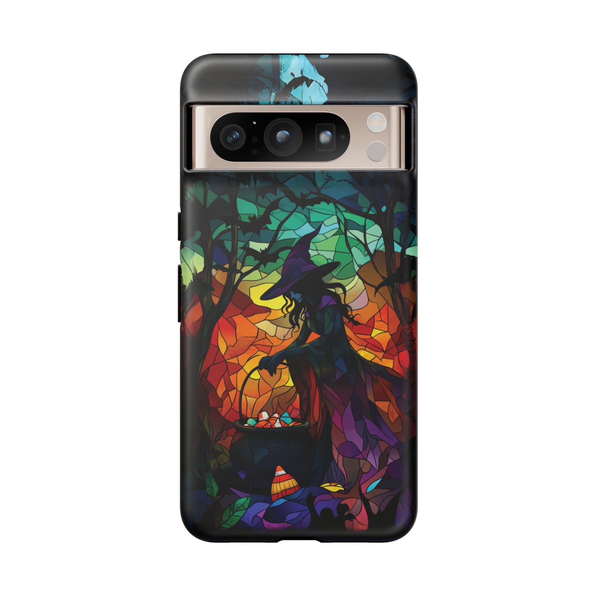 Halloween Witch Stained Glass Dark Academia Spooky Fall Witchy Pumpkin Bats Seasonal Fall Mosaic Case iPhone 13 14 15 16 Pro Max