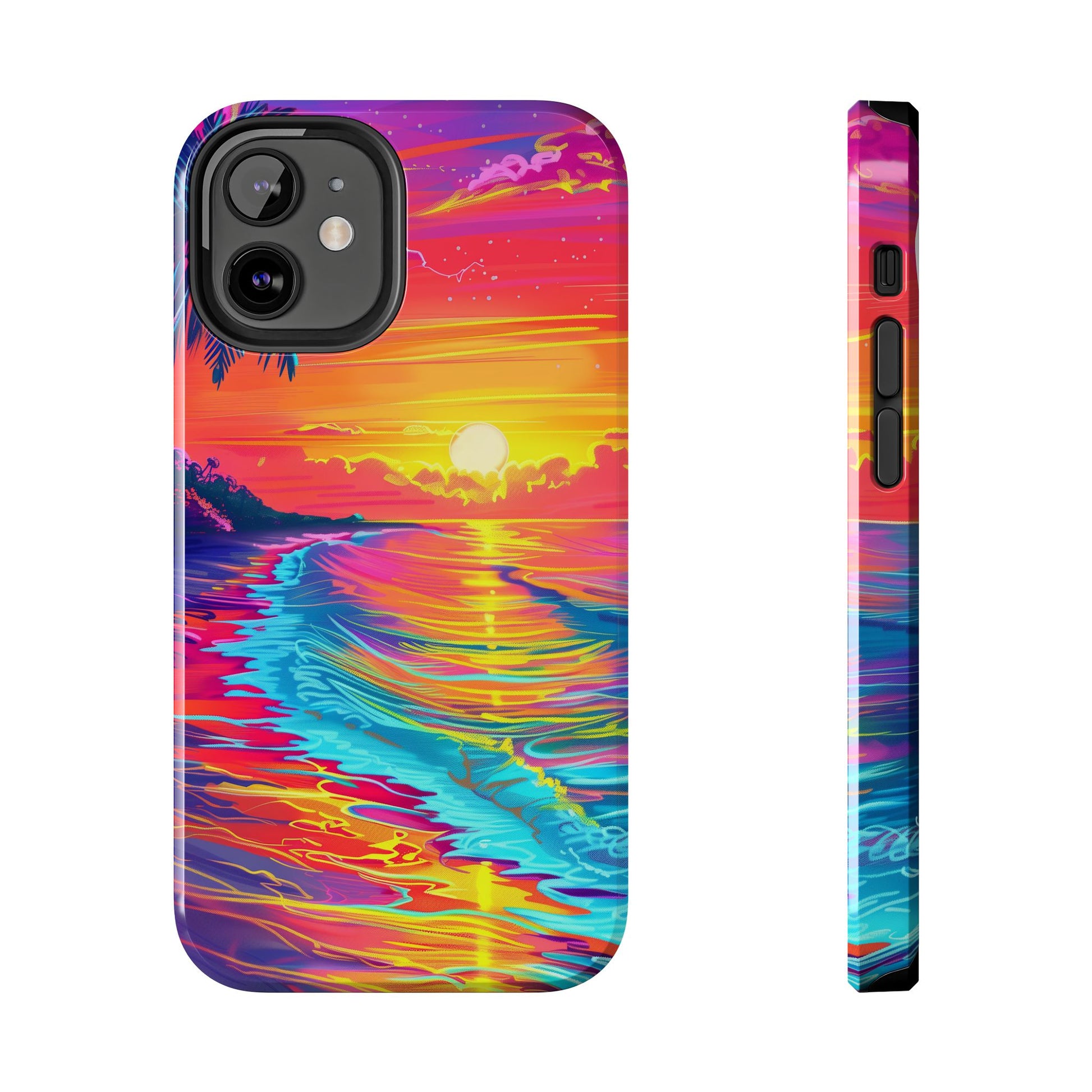 Tough Beach Sunrise Phone Case - Durable Case Lisa Frank Inspired Beach Art - Vibrant Beach Design - Colorful Phone Case for Beach Lovers