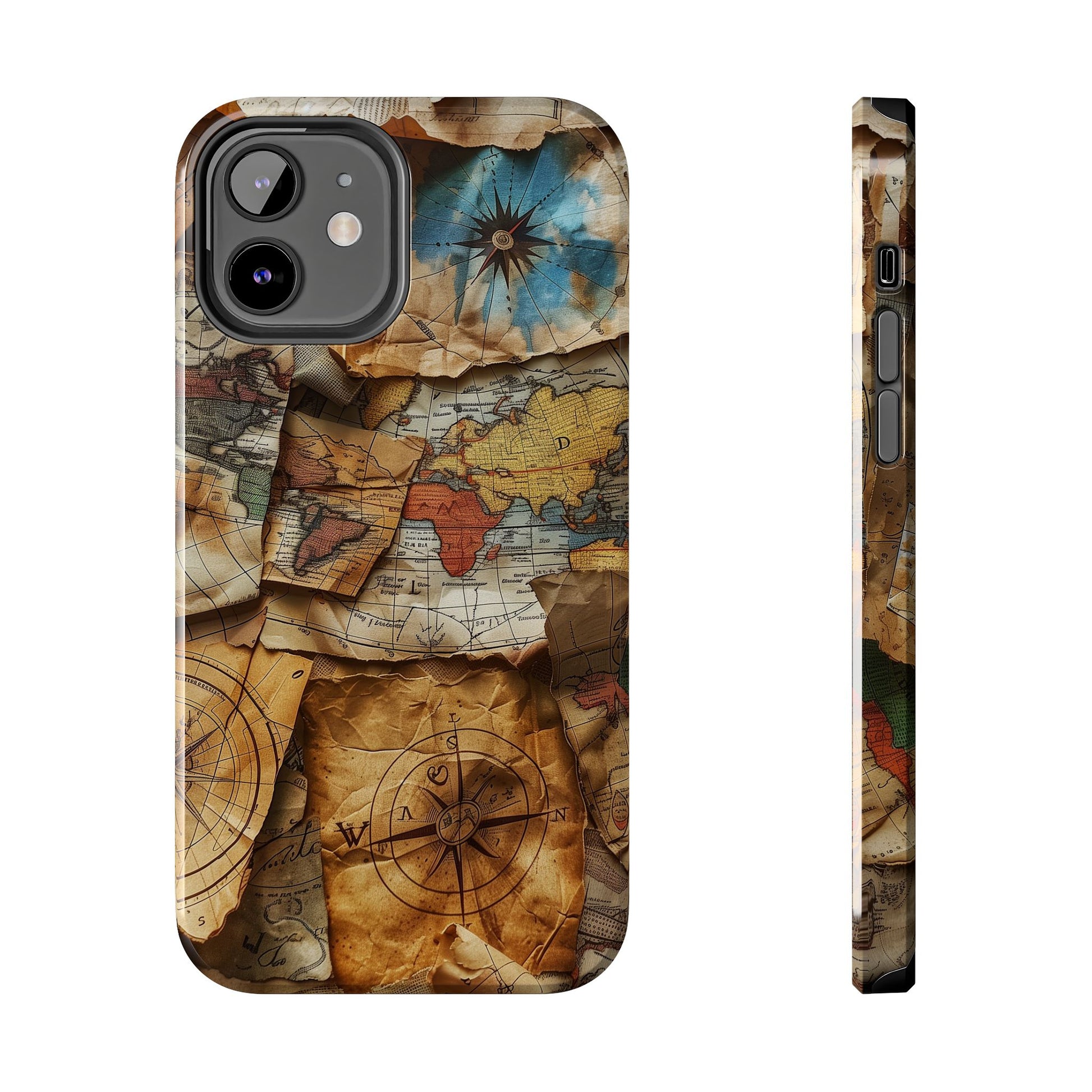 Double Layer Map Phone Case - Protective Phone Case Vintage Map Design - Durable Dual Layer Case with Map Print - Travel Inspired Phone Case