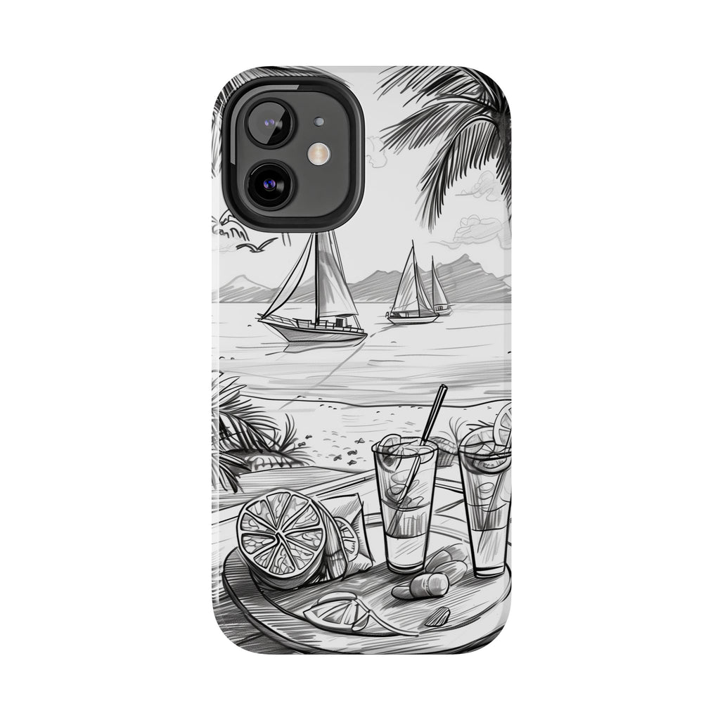 Beach Vibes Phone Case: Hand-Drawn Tiki Drinks & Tropical Paradise Design