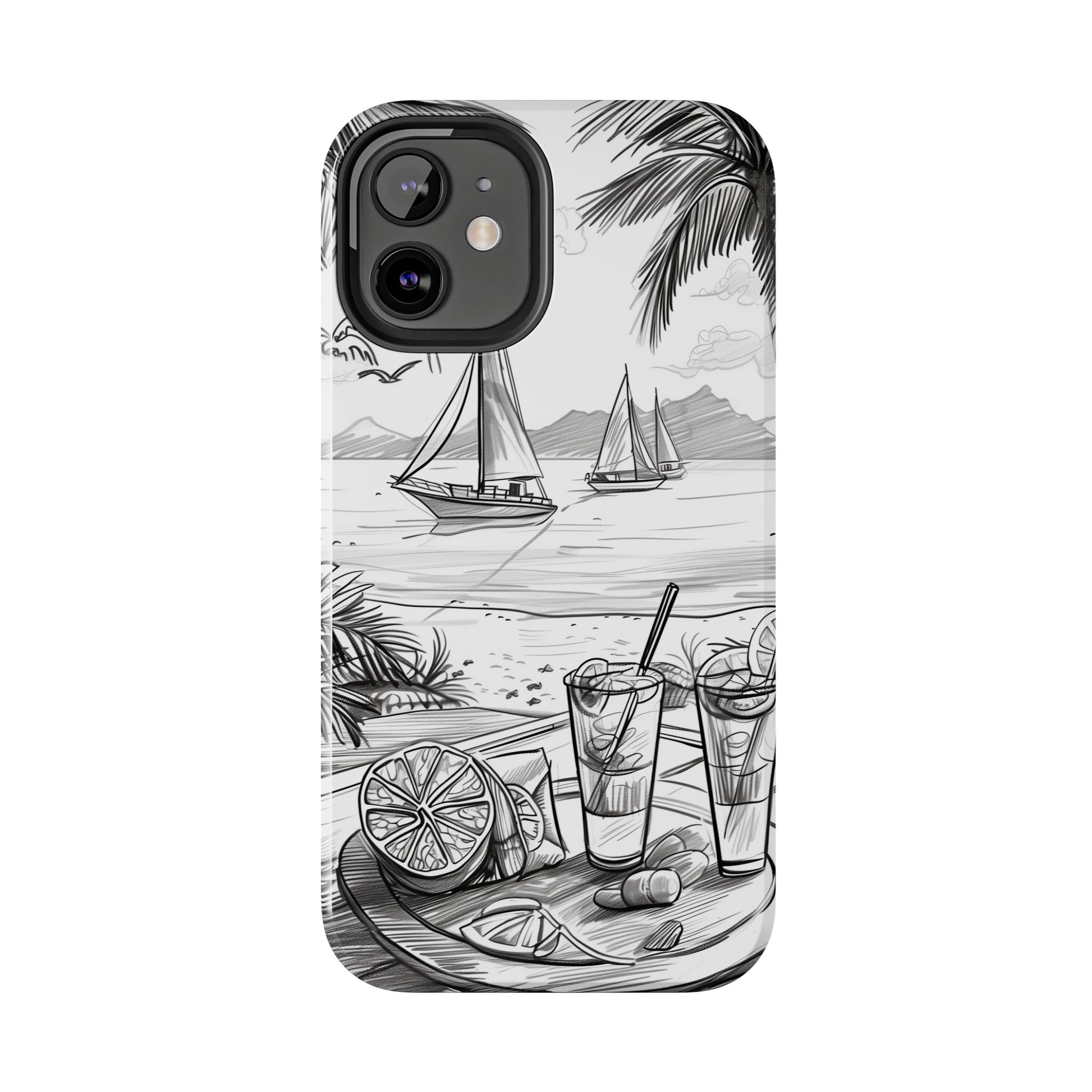 Beach Vibes Phone Case: Hand-Drawn Tiki Drinks & Tropical Paradise Design