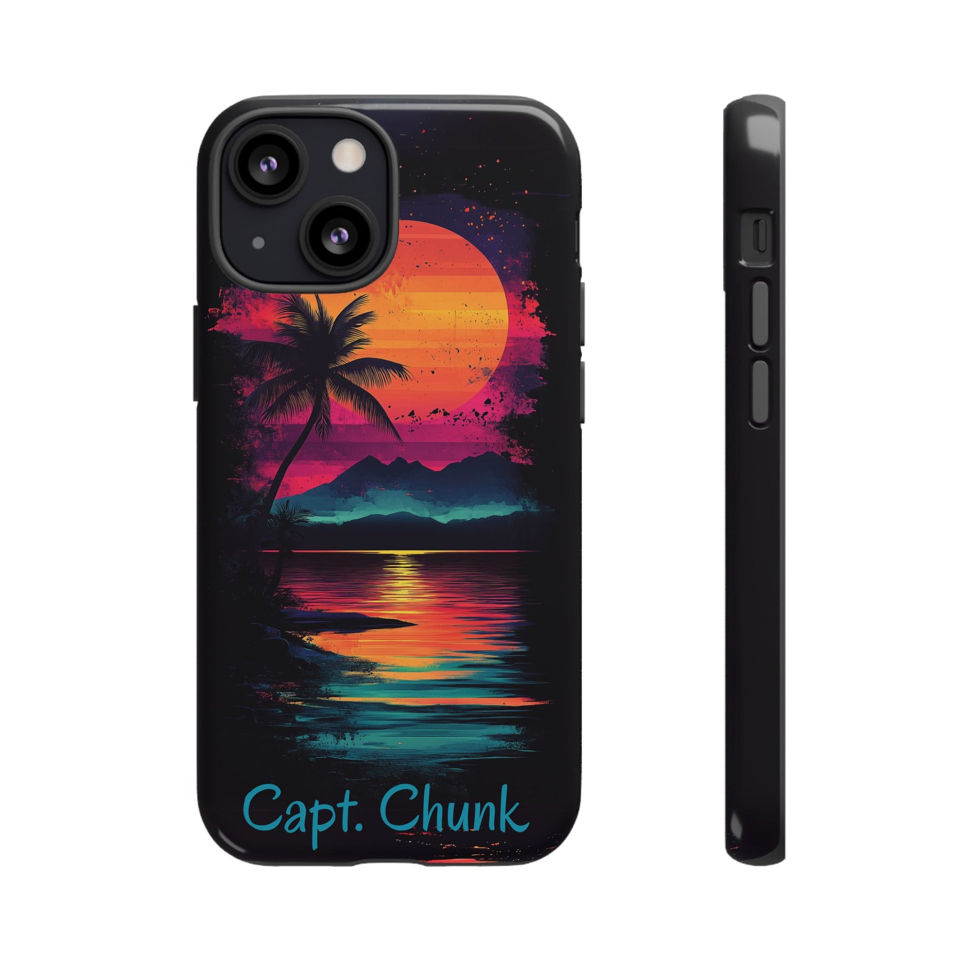 Custom Personalized Retro Palm Tree Sunset Phone Case iPhone 14 15 16 Pro Max Galaxy S24 Google Pixel Mountain Beach Fantasy Surfing Neon