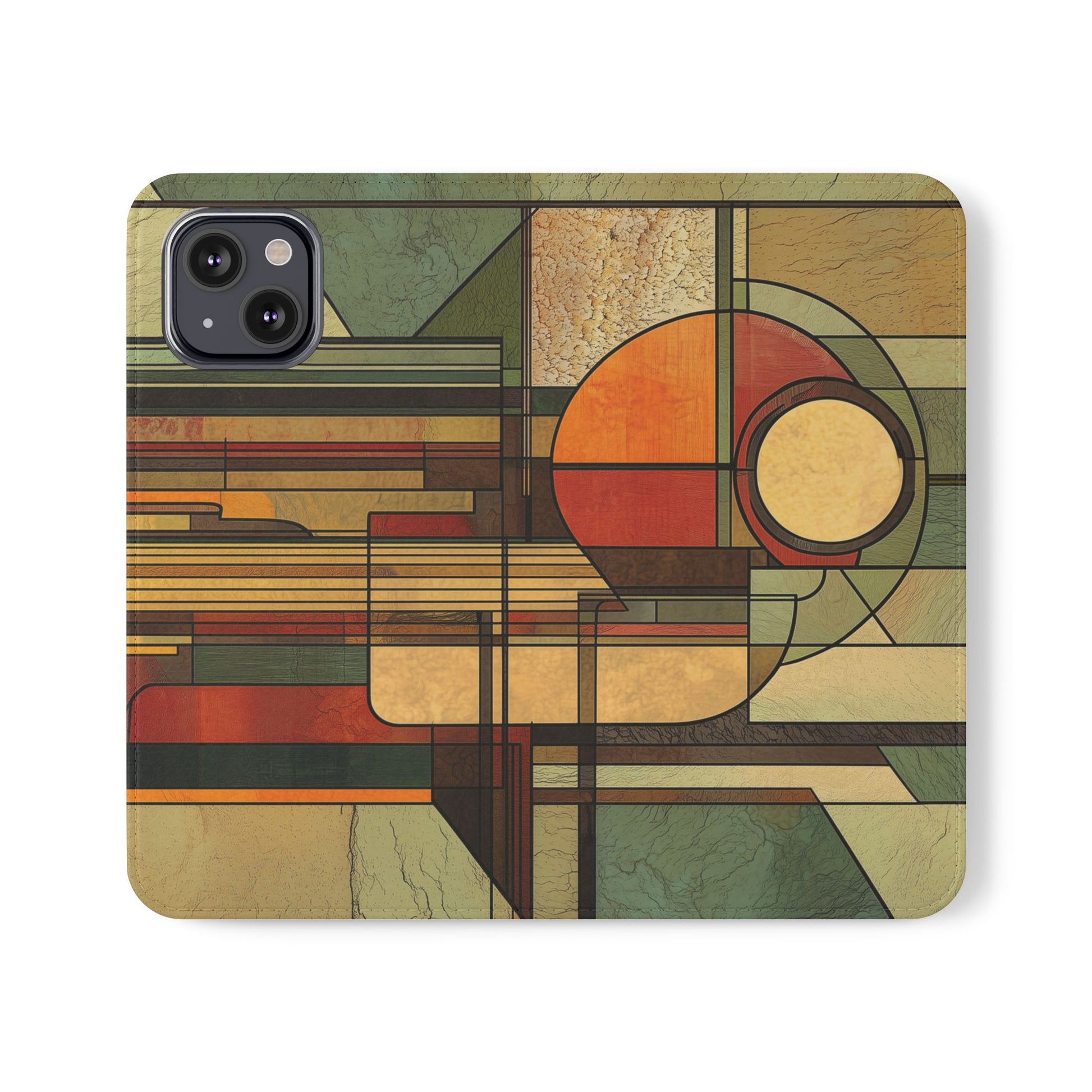 Art Deco Flip Case Prairie Style Stained Glass Inspired by Frank Lloyd Wright, Phone Covers, Colorful Protective Accessories, Unique
