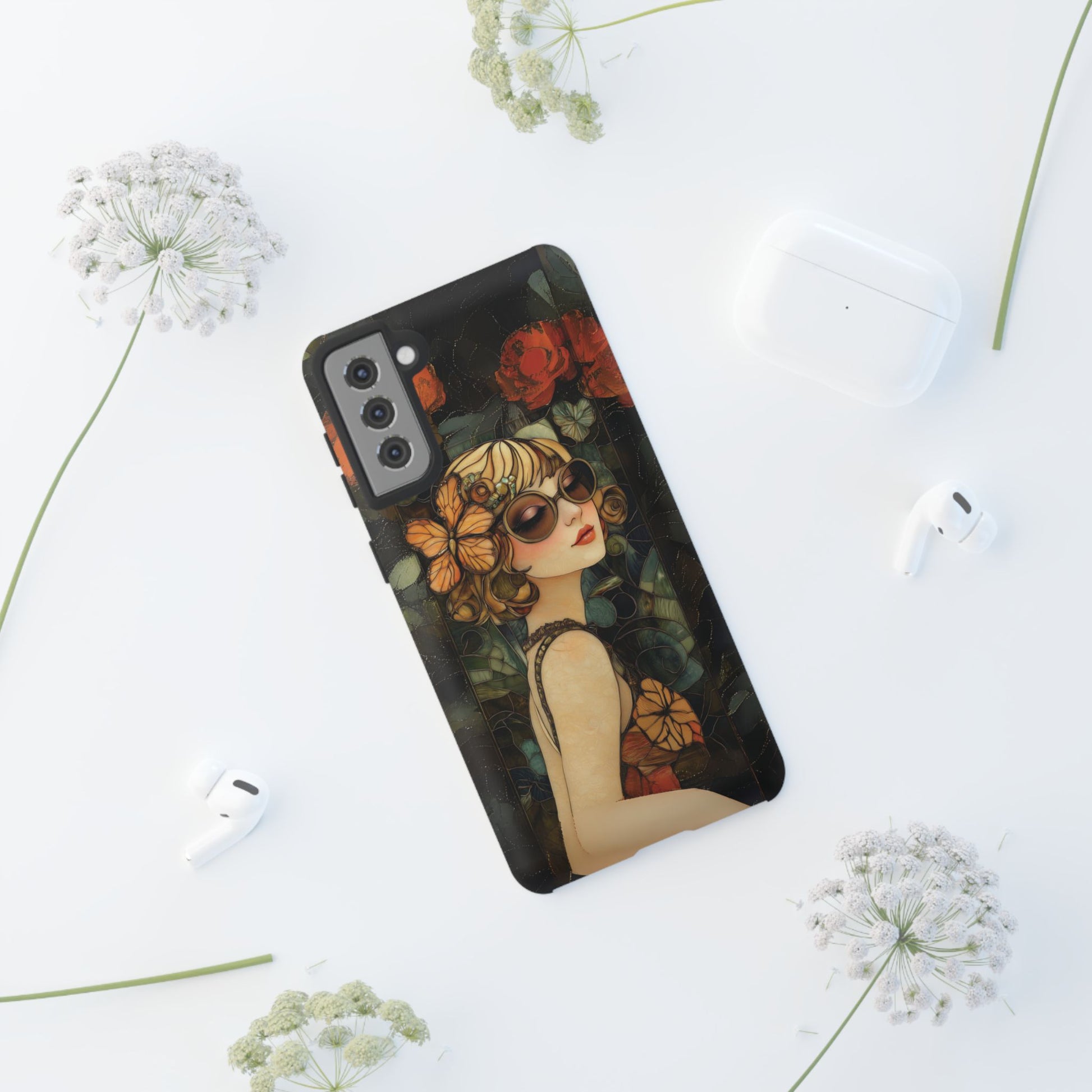 Butterfly Art Deco Flapper Woman Mosaic Phone Case 1920s Art Nouveau Design in Red Stained Glass Alphonse Mucha Style Gatsby Style Poster