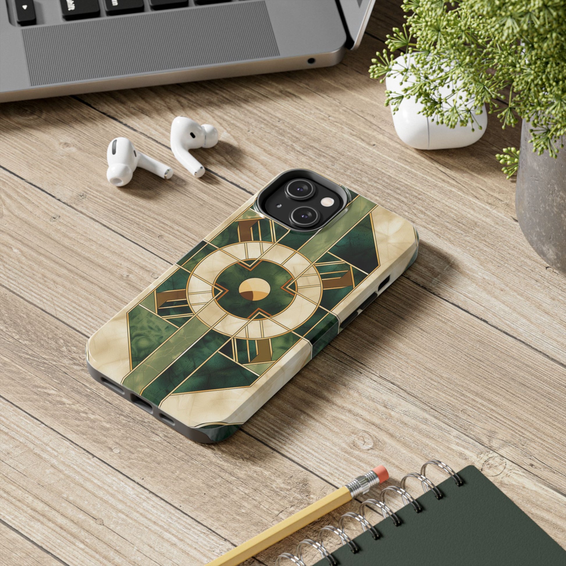 Green Frank Lloyd Wright Inspired Phone Case - Geometric Elegance for iPhone Models