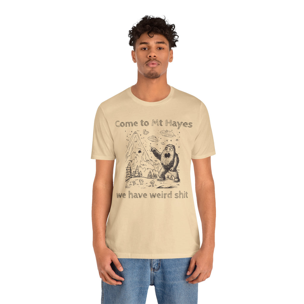 Alien Conspiracy Unisex Tee, Bigfoot Mountain Sketch Shirt, UFO Weird Stuff Tshirt, California Men's Top, Space Extraterrestrial Shirt