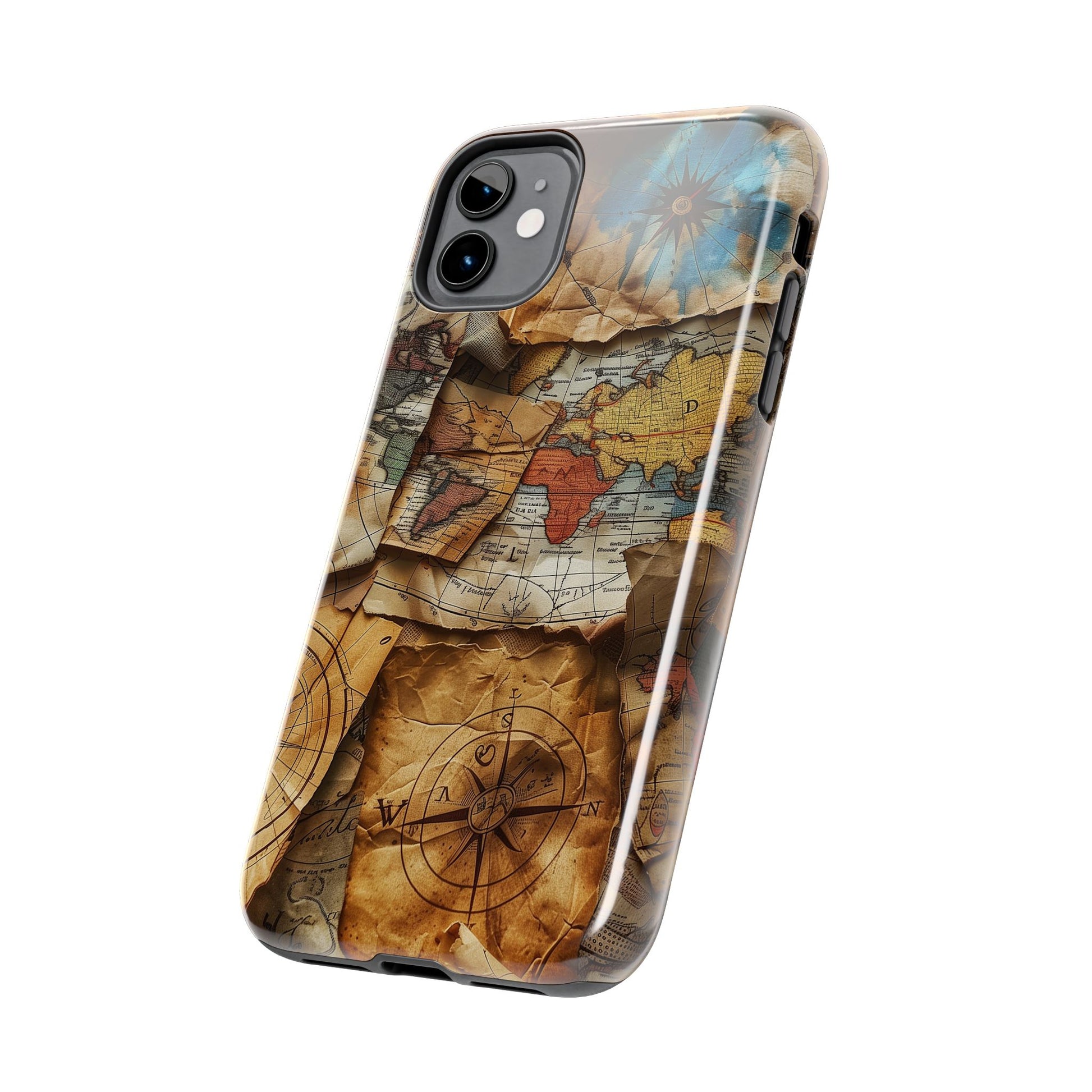 Double Layer Map Phone Case - Protective Phone Case Vintage Map Design - Durable Dual Layer Case with Map Print - Travel Inspired Phone Case