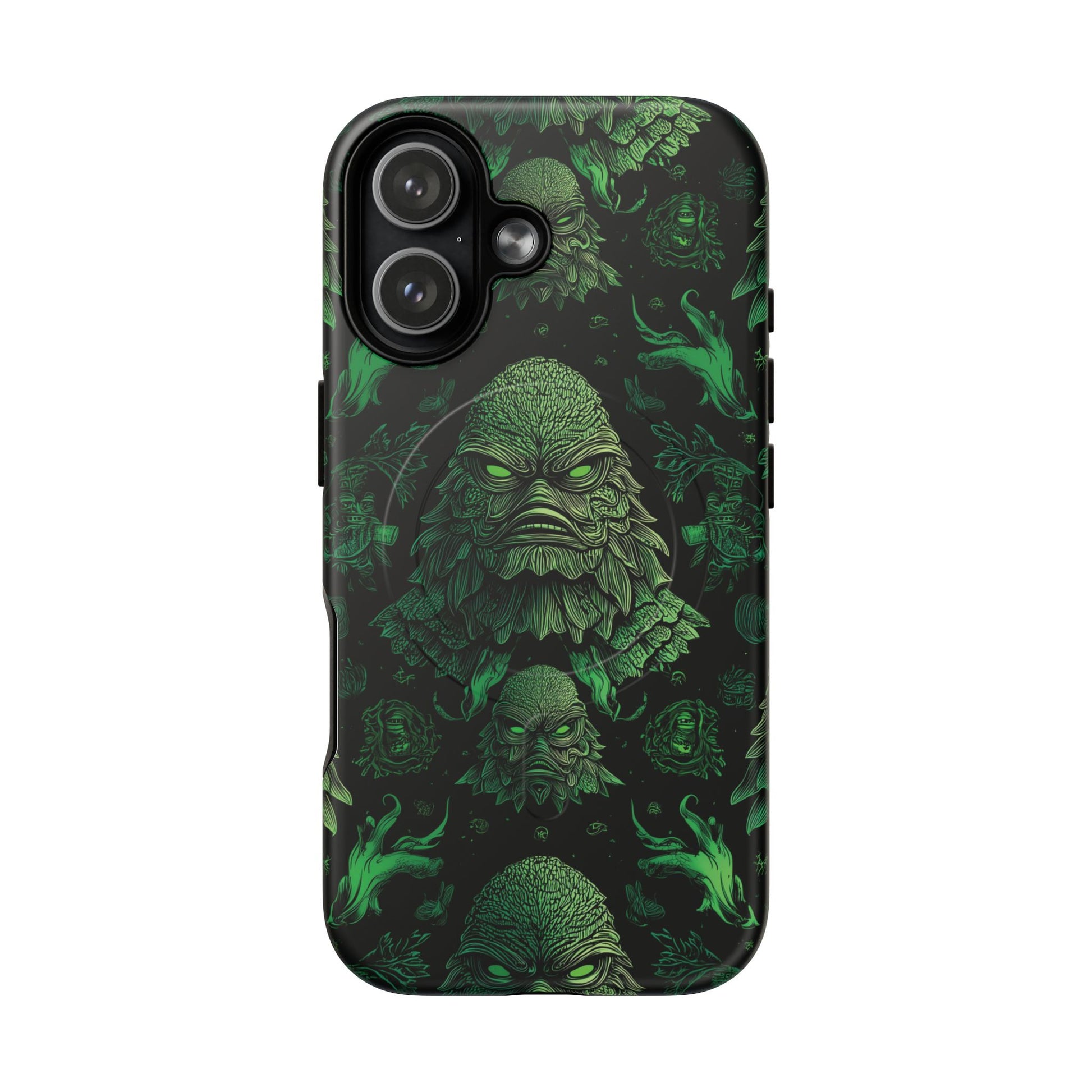 Halloween Lagoon Creature Black and Green Iphone Wireless Charging Case
