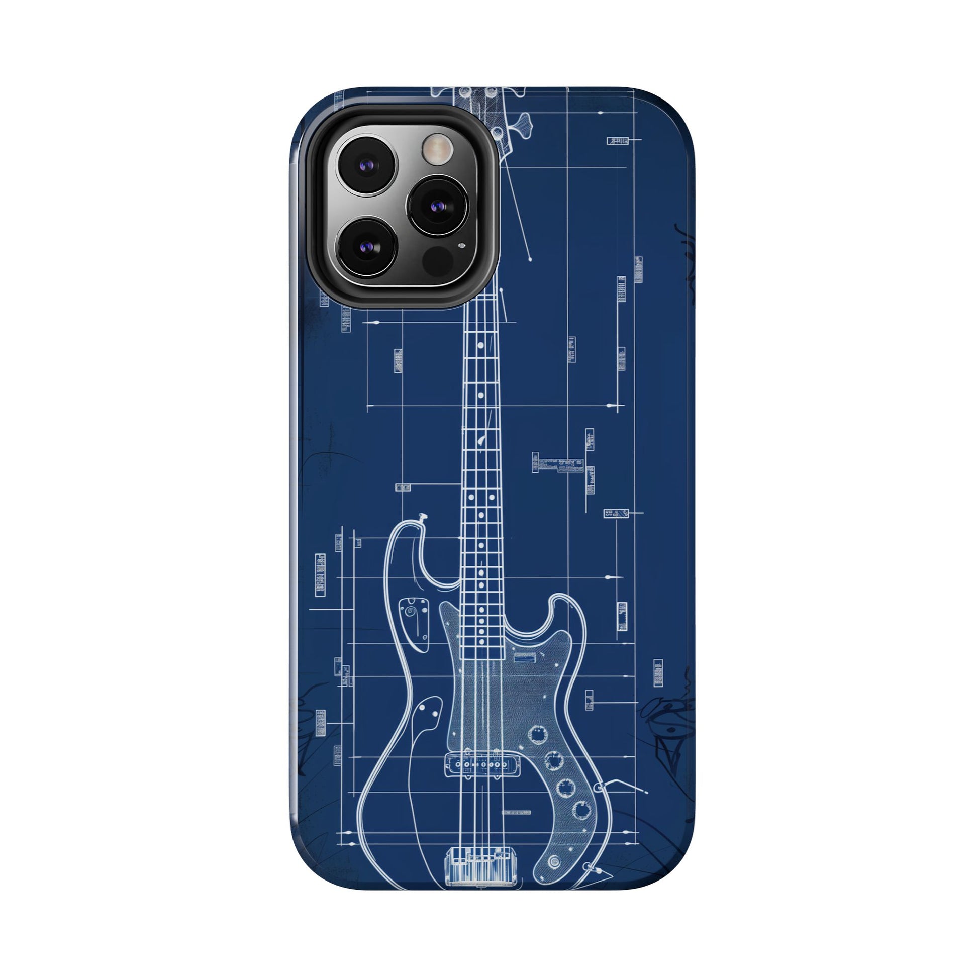 Guitar Phone Case Blueprint Schematic Vintage Custom Design Fender Gibson Rickenbacker Custom Rock Music Phone Accessories Musician Gift