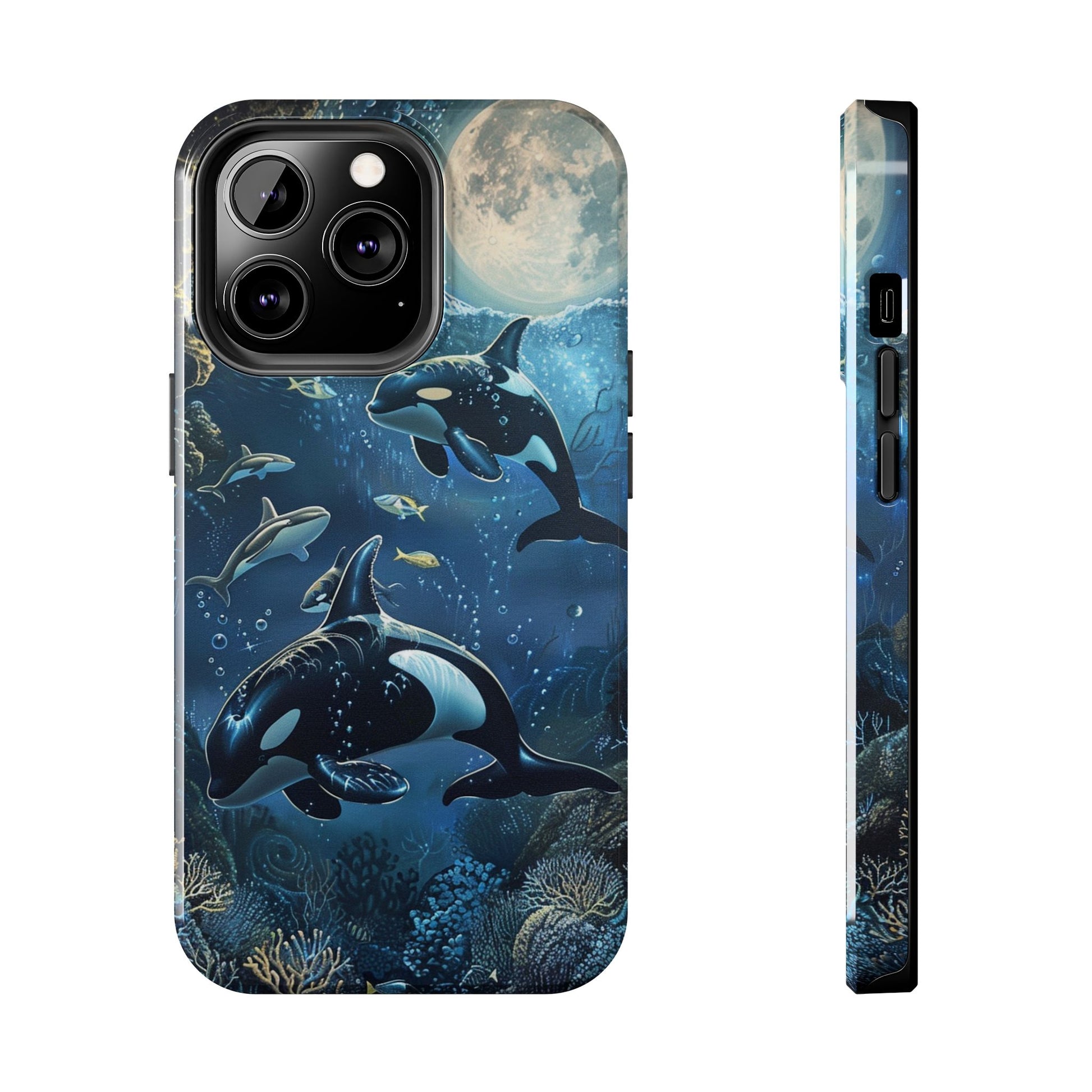 Orca Killer Whale Phone Case Ocean Moonlight Coral Reef Marine Life iPhone 13 14 15 16 pro max Sealife Oceanology Scuba Diving