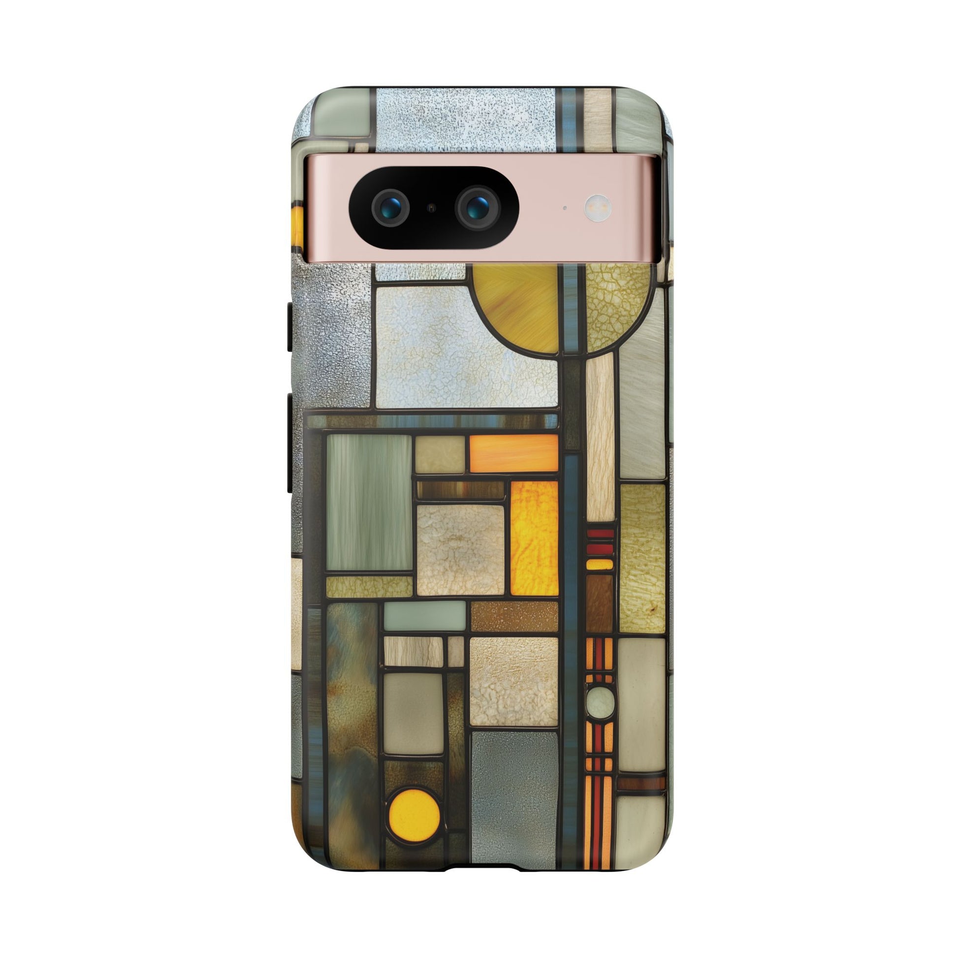 Green Art Deco Stained Glass Phone Case Frank Lloyd Wright Cottage Core Usonian Prairie Style Geometric Stylish  iPhone 14 15 16 Pro