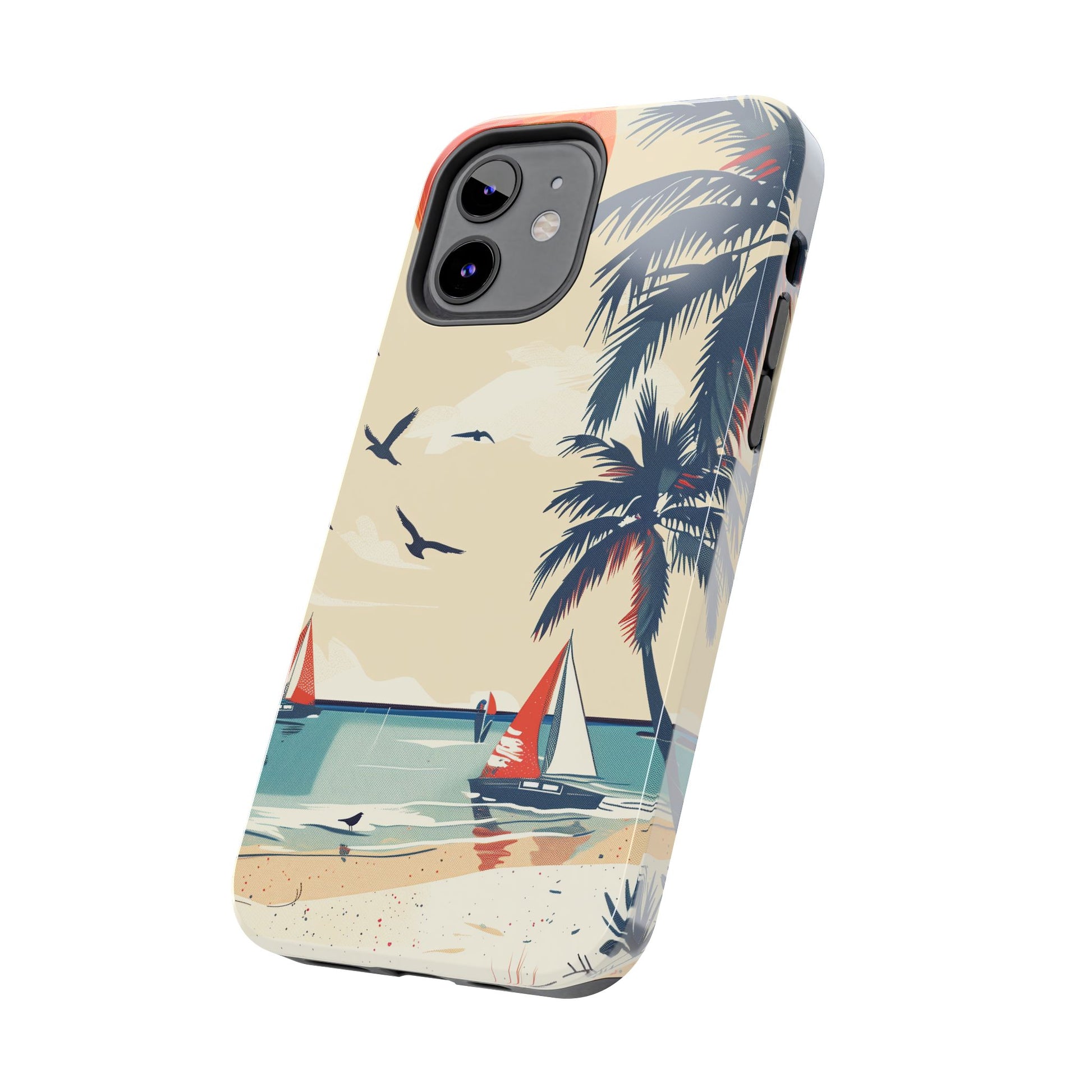 Retro Beach Scene Phone Case, Vintage Tropical Ocean iPhone Case, Summer Beach Phone Cover for iPhone, iphone 15 pro max