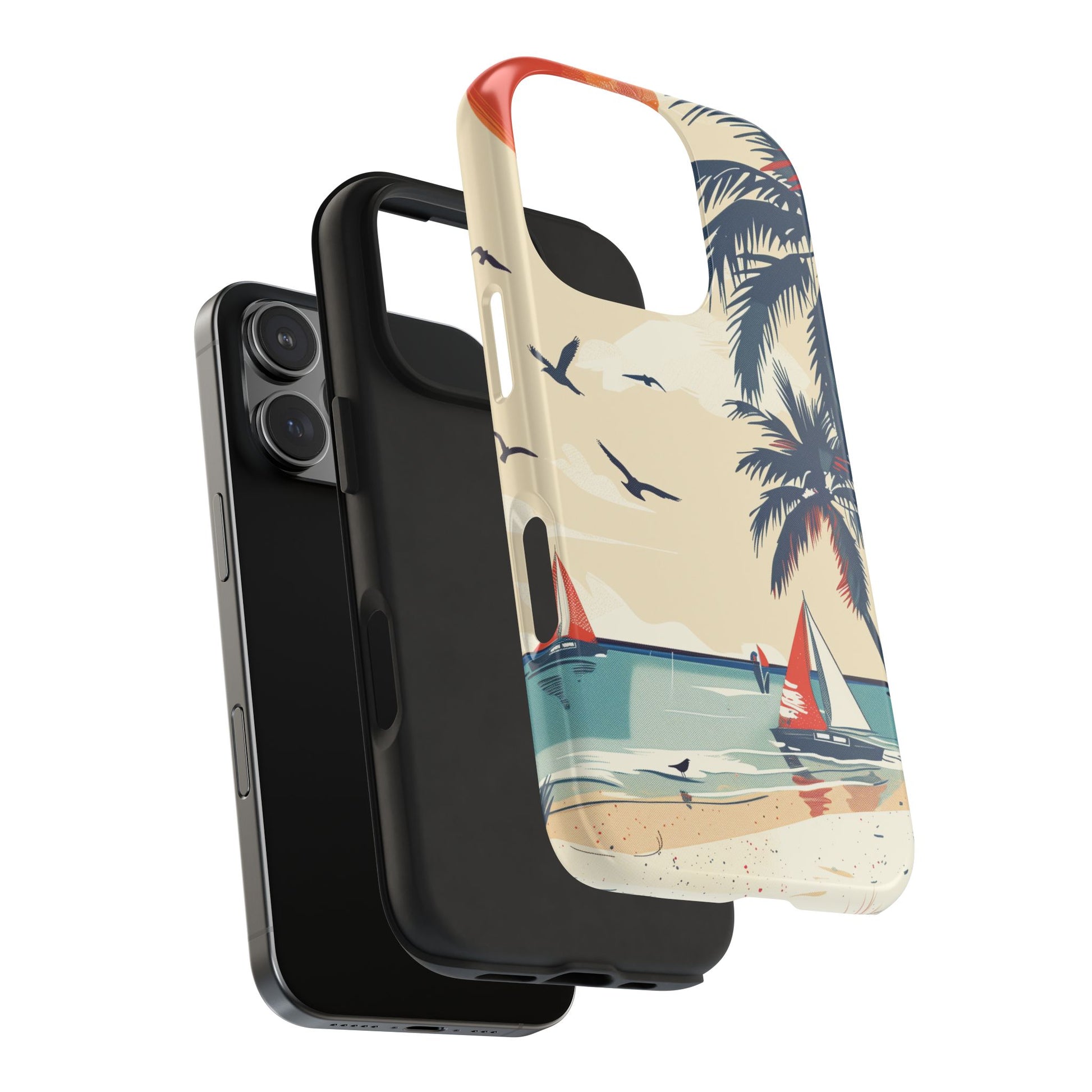 Retro Beach Scene Phone Case, Vintage Tropical Ocean iPhone Case, Summer Beach Phone Cover for iPhone, iphone 15 pro max