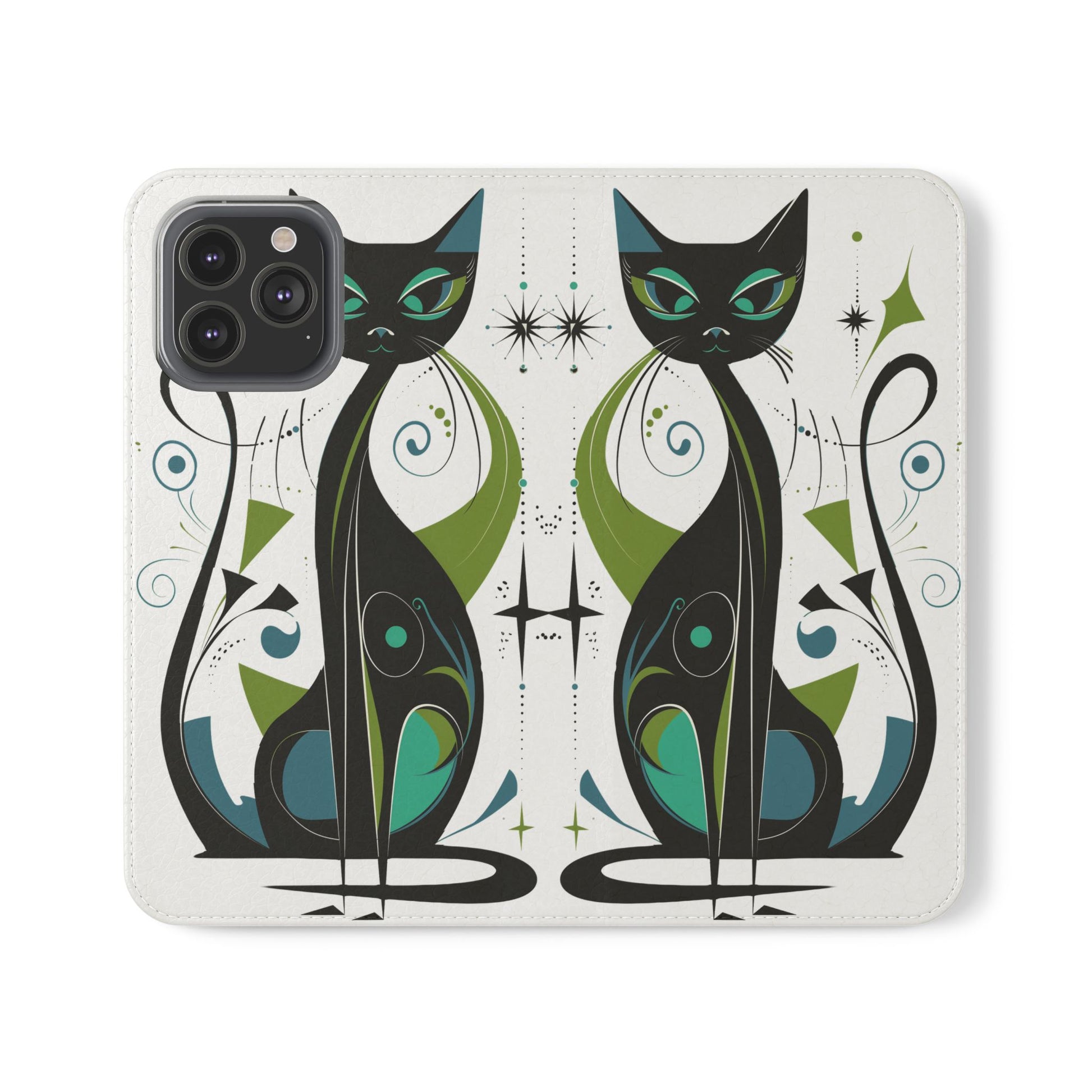 Mid-Century Modern Flip Case, Mid Mod Phone Case, Atomic Cats Case, Retro Chic Smartphone Cover, Android, Apple, Samsung Atomic Cats