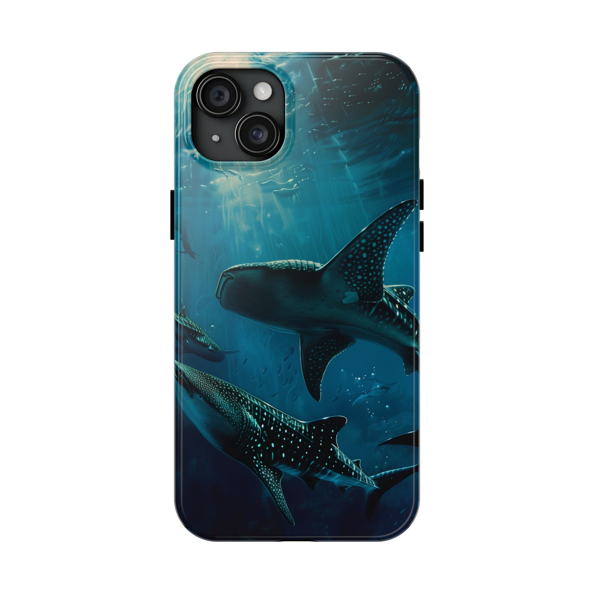 Tranquil Trio: Three Whale Sharks Tough Phone Case