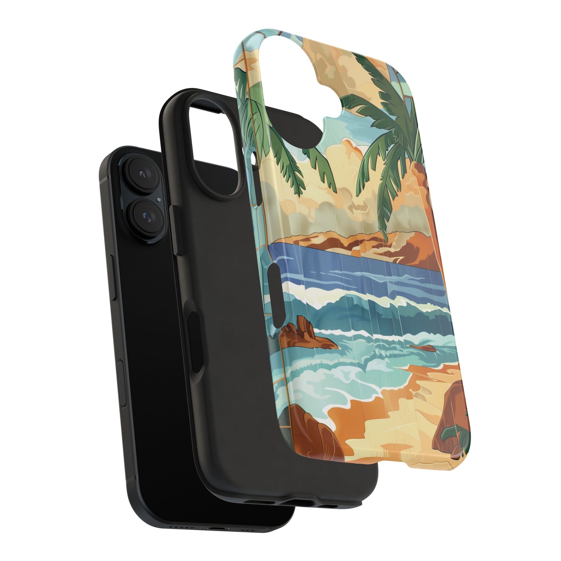 Retro Beach Scene Phone Case, Vintage Tropical Ocean iPhone Case, Summer Beach Phone Cover for iPhone, iphone 15 pro max