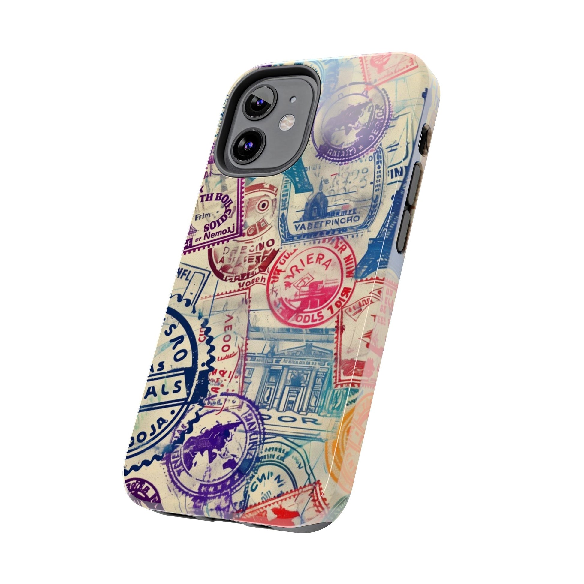 Travel Stamps Tough Phone Case - Durable Vintage Travel Stamps Design - Adventure Inspired Phone Case - Protective Case with travel stamps