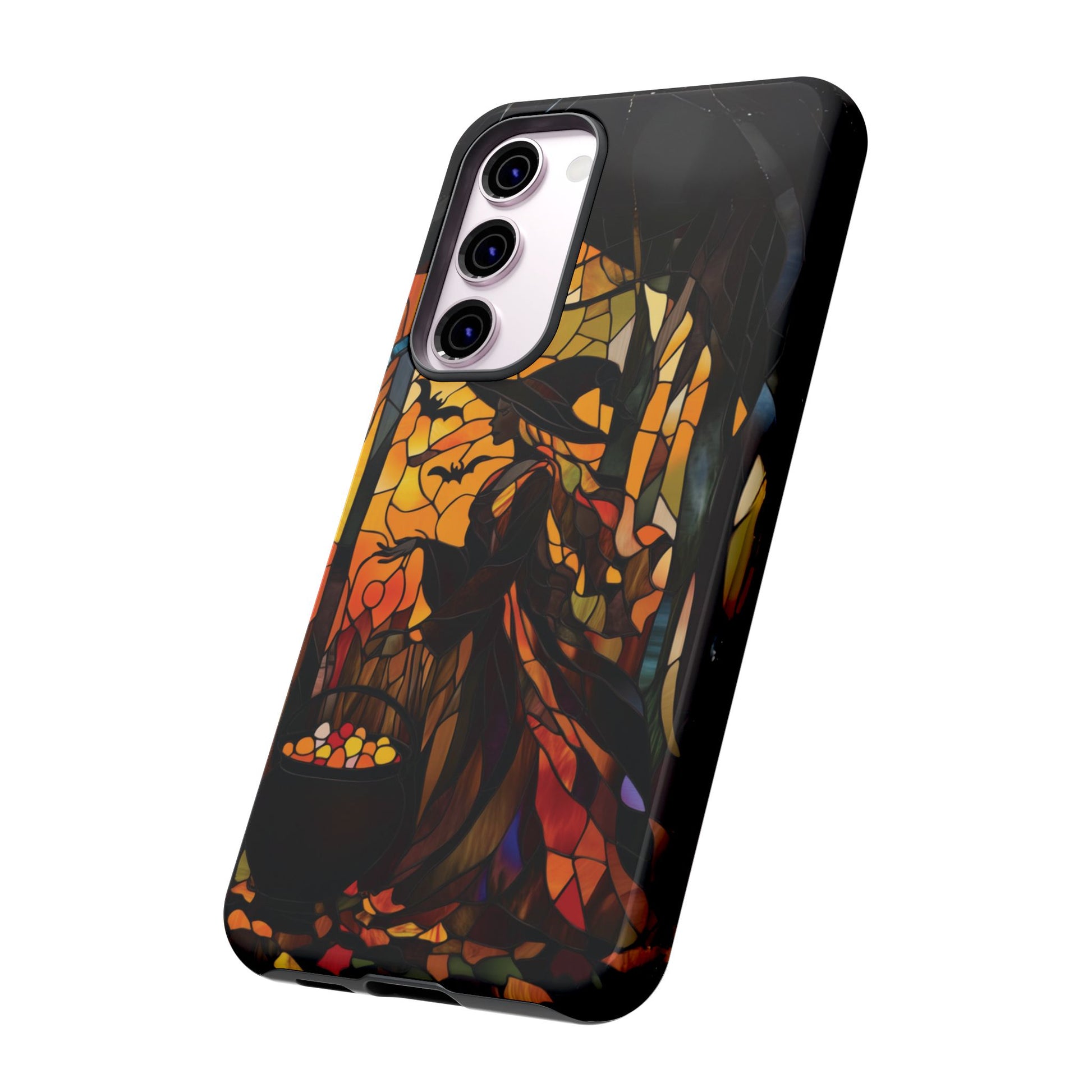 Halloween Witch Stained Glass Effect Dark Academia Spooky Fall Witchy Pumpkin Bats Seasonal Fall Mosaic Case iPhone 13 14 15 16 Pro Max