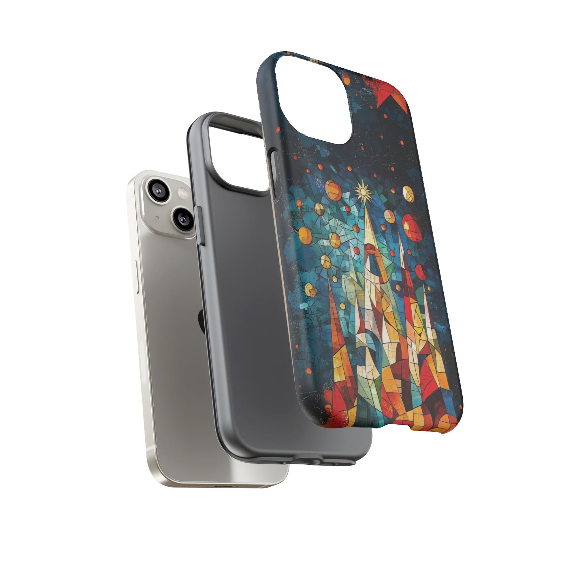 Mosaic Festive Christmas Tree Grove Art Deco Stained Glass Phone Case Rankin Style MidMod Design iPhone 13 14 15 16 Pro Max Pixel Galaxy