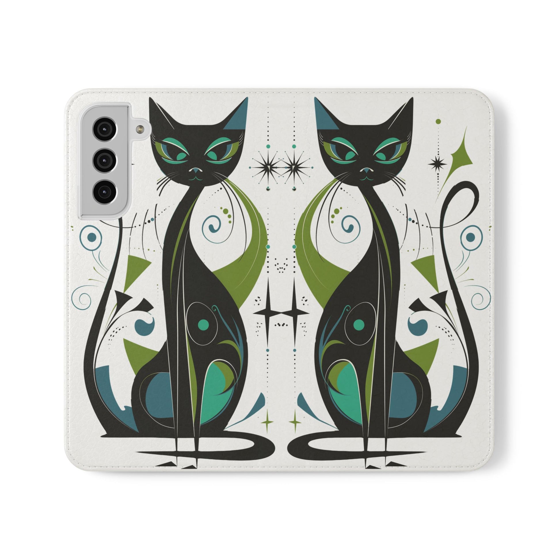 Mid-Century Modern Flip Case, Mid Mod Phone Case, Atomic Cats Case, Retro Chic Smartphone Cover, Android, Apple, Samsung Atomic Cats