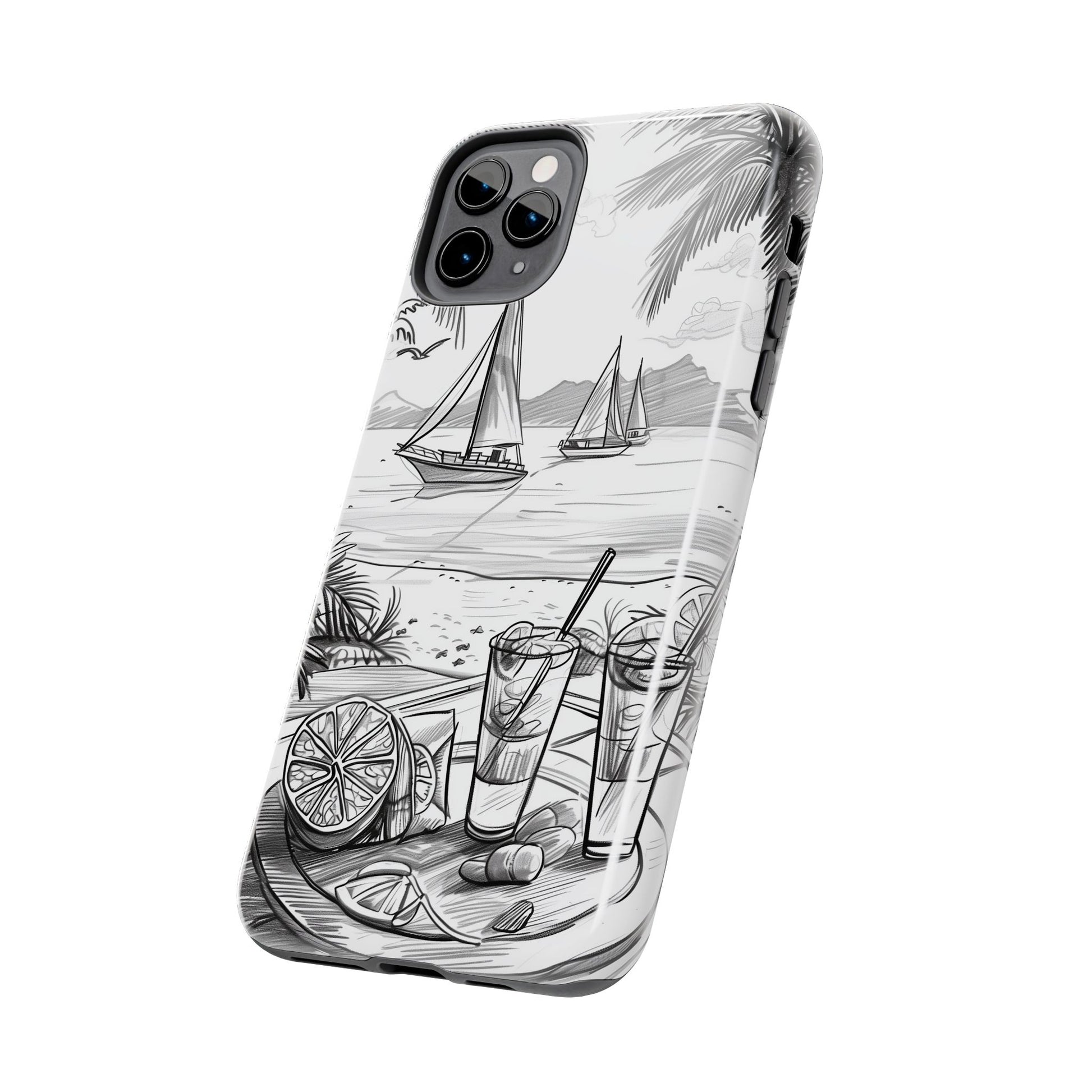 Beach Vibes Phone Case: Hand-Drawn Tiki Drinks & Tropical Paradise Design