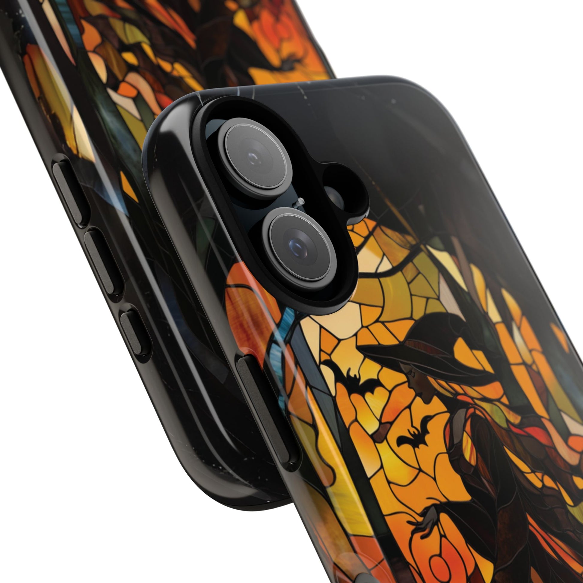 Halloween Witch Stained Glass Effect Dark Academia Spooky Fall Witchy Pumpkin Bats Seasonal Fall Mosaic Case iPhone 13 14 15 16 Pro Max