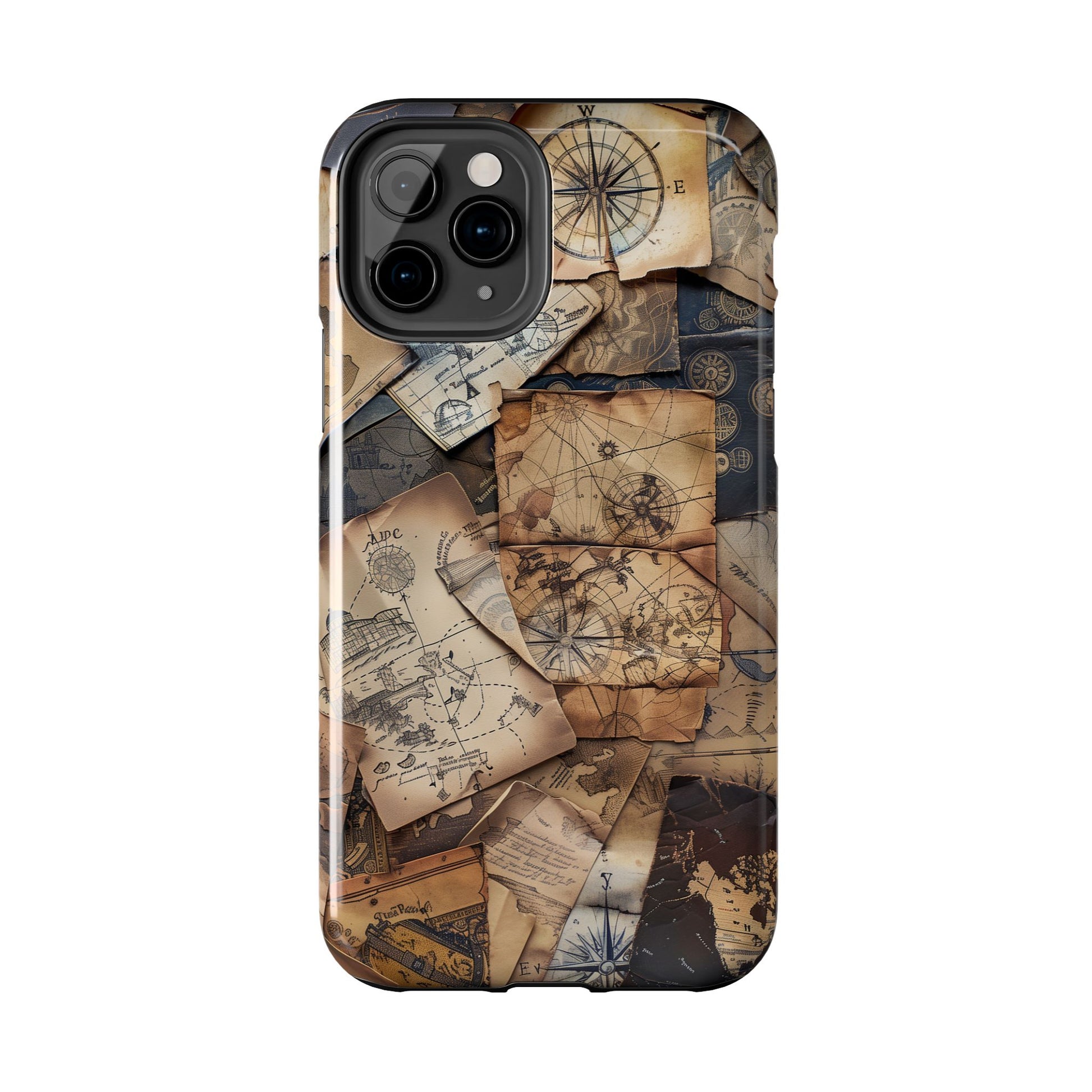 Double Layer Adventure Phone Case - Protective Phone Case Vintage Map and Compass Design - Dual Layer Case with Map Print