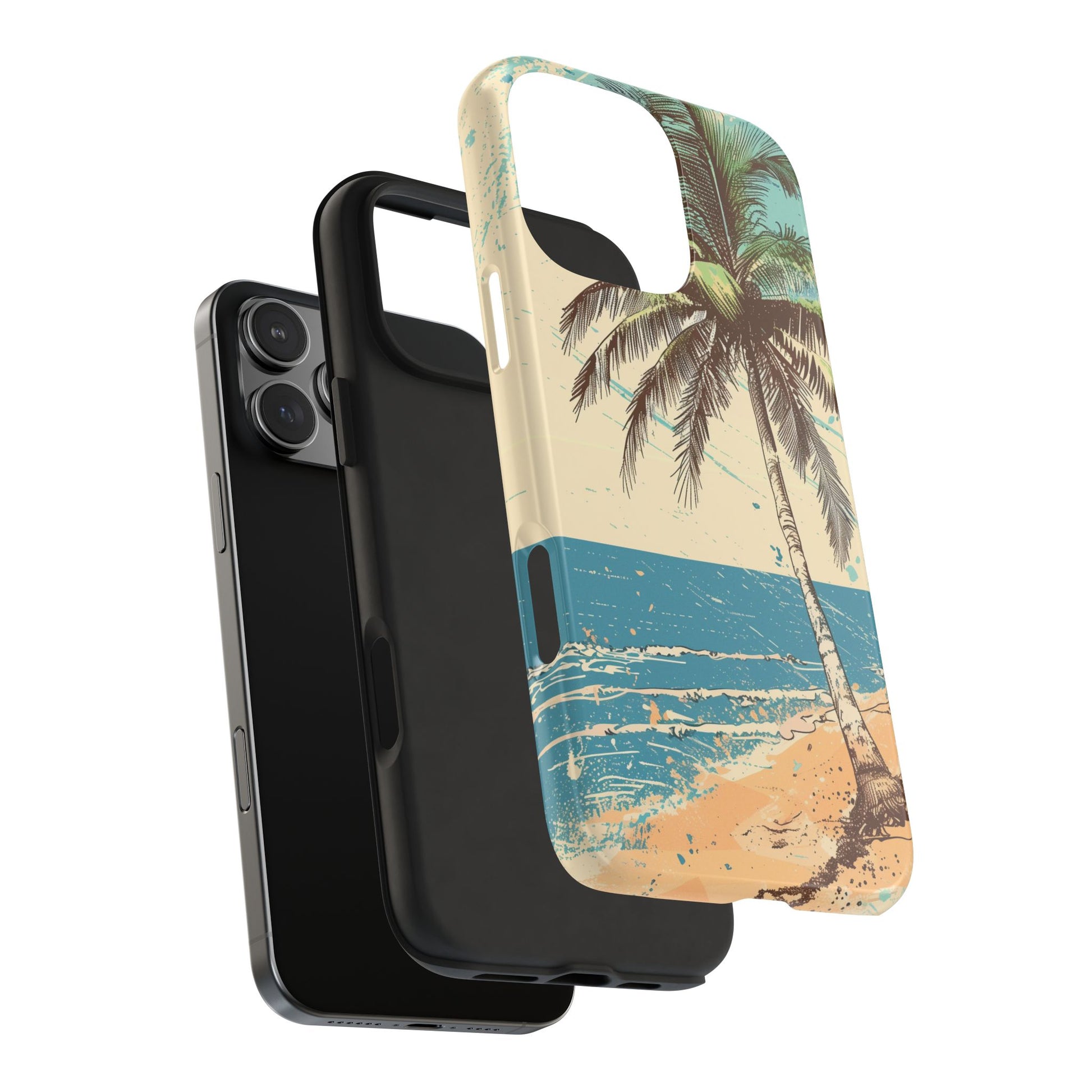 Retro Beach Scene Phone Case, Vintage Tropical Ocean iPhone Case, Summer Beach Phone Cover for iPhone, iphone 15 pro max