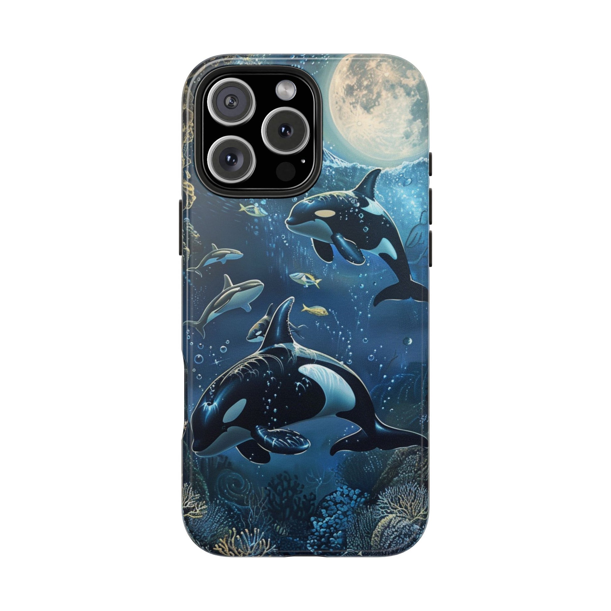 Orca Killer Whale Phone Case Ocean Moonlight Coral Reef Marine Life iPhone 13 14 15 16 pro max Sealife Oceanology Scuba Diving