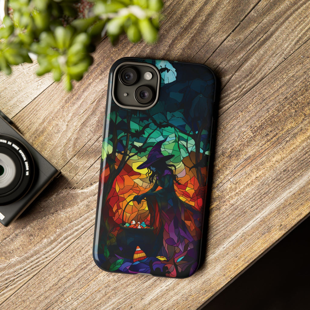 Halloween Witch Stained Glass Dark Academia Spooky Fall Witchy Pumpkin Bats Seasonal Fall Mosaic Case iPhone 13 14 15 16 Pro Max