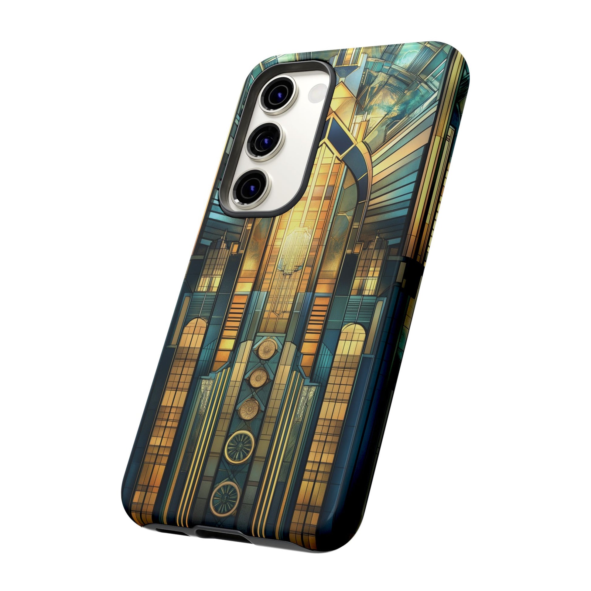 Phone Case Art Deco City Frank Lloyd Wright Teal Gold Protective Covers, Stylish Accessories, Great Gatsby Noir Nouveau iPhone 14 15 16 Pro
