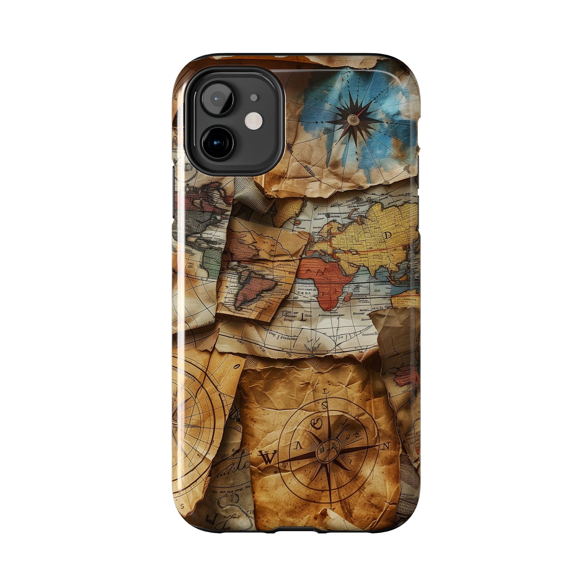 Double Layer Map Phone Case - Protective Phone Case Vintage Map Design - Durable Dual Layer Case with Map Print - Travel Inspired Phone Case