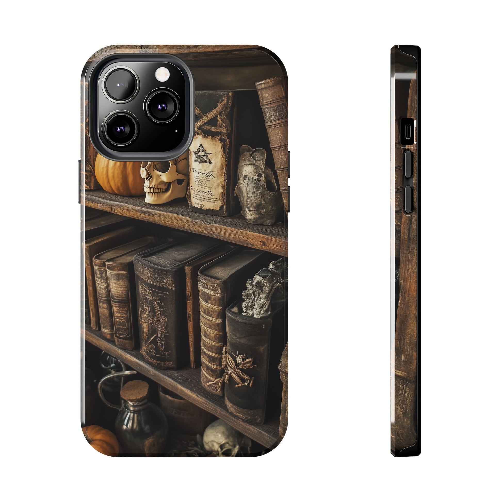 Apothecary Dark Academia Bookcase Goth Skulls floral Black Halloween Pumpkins Samsung Galaxy Apple iPhone 15 Pro Max Case  S24 S23 C
