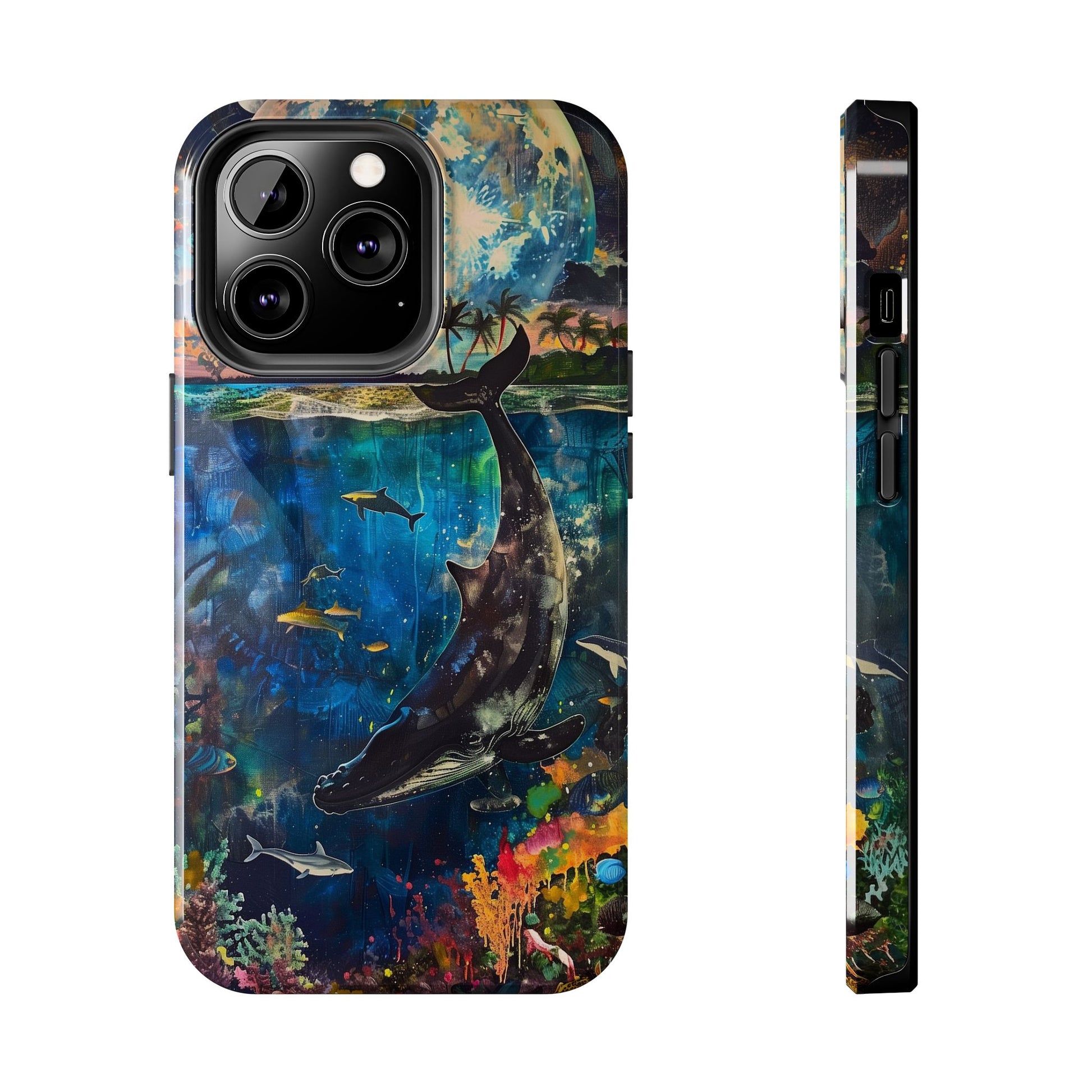 Abstract Moonlit Whale Underwater Phone Case - Durable and Stunning Protective Cover