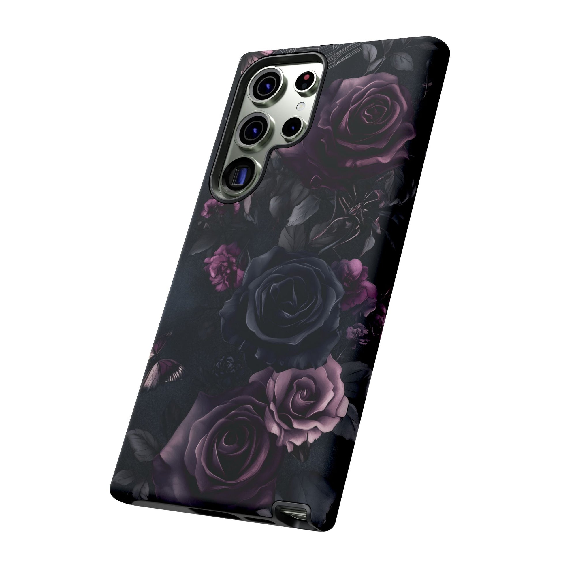 Gothic Floral Phone Case Dark Academia Black Roses Spider Webs Butterflies Witchcraft Night Sky iPhone 13 14 15 16 Pro Max Galaxy Pixel
