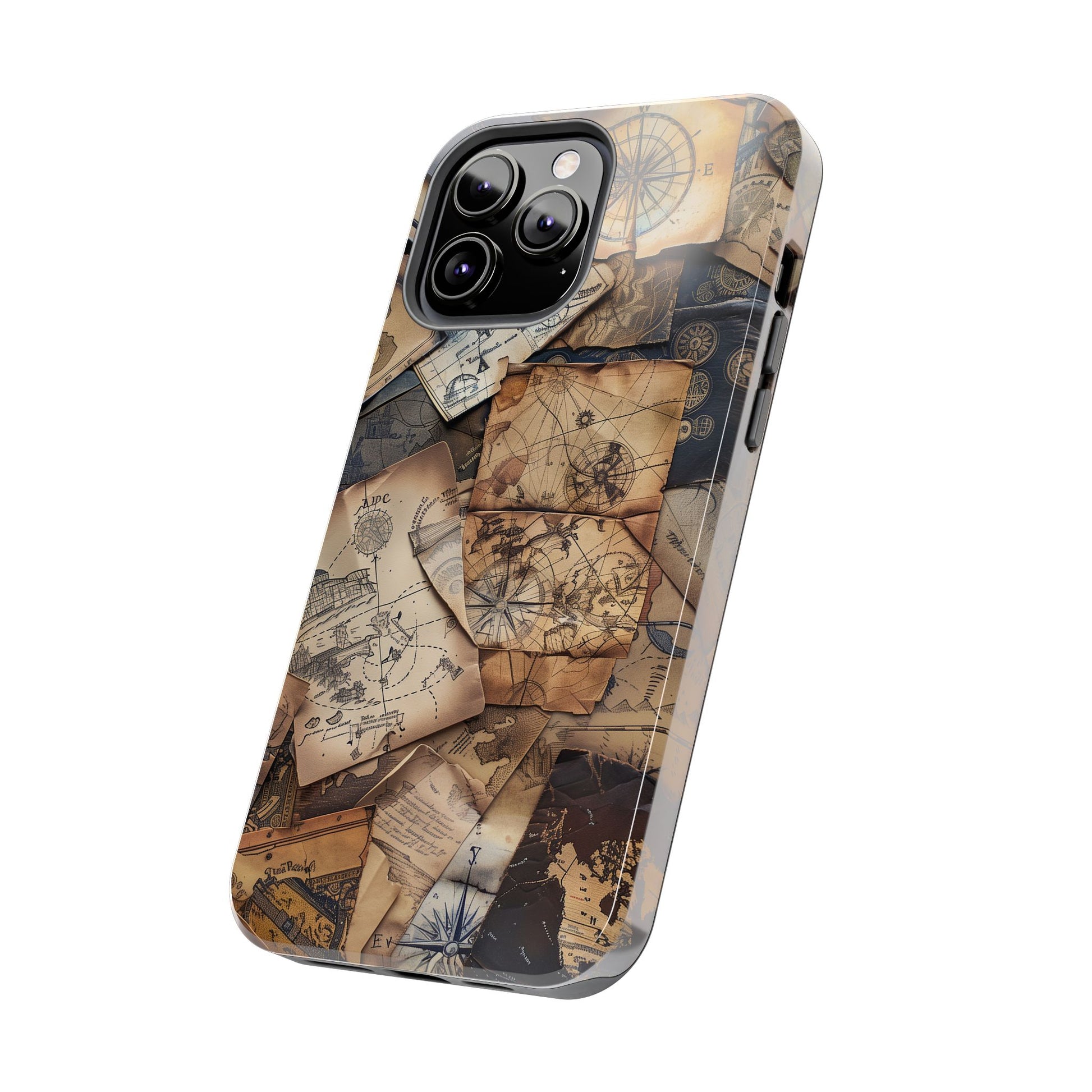 Double Layer Adventure Phone Case - Protective Phone Case Vintage Map and Compass Design - Dual Layer Case with Map Print
