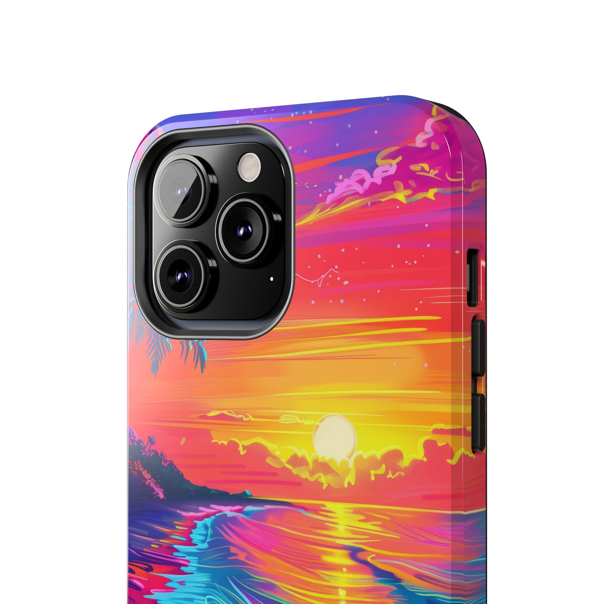 Tough Beach Sunrise Phone Case - Durable Case Lisa Frank Inspired Beach Art - Vibrant Beach Design - Colorful Phone Case for Beach Lovers