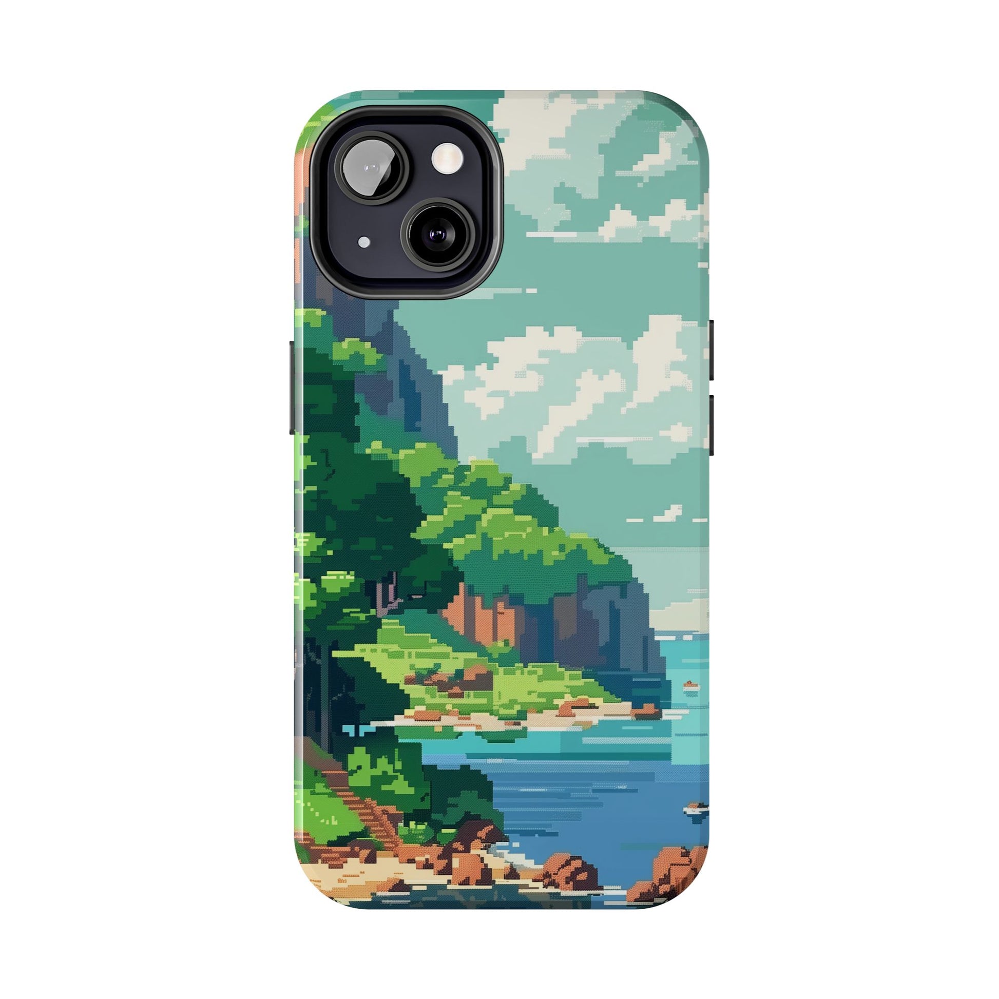 Pixel Art Video Game Landscapes Phone Case, Retro Gaming Pixelated Design, Geeky Gamer Phone Cover, Unique Video Game Art Accessories