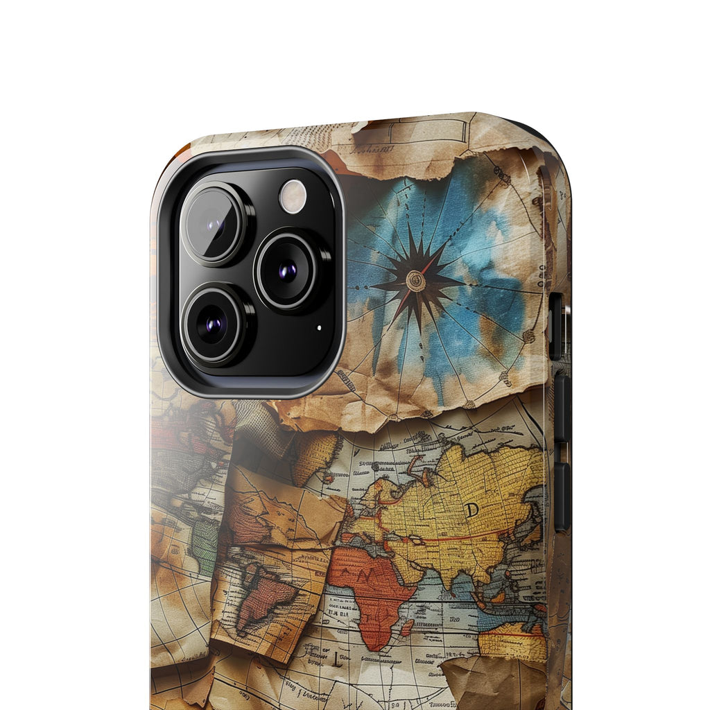 Double Layer Map Phone Case - Protective Phone Case Vintage Map Design - Durable Dual Layer Case with Map Print - Travel Inspired Phone Case
