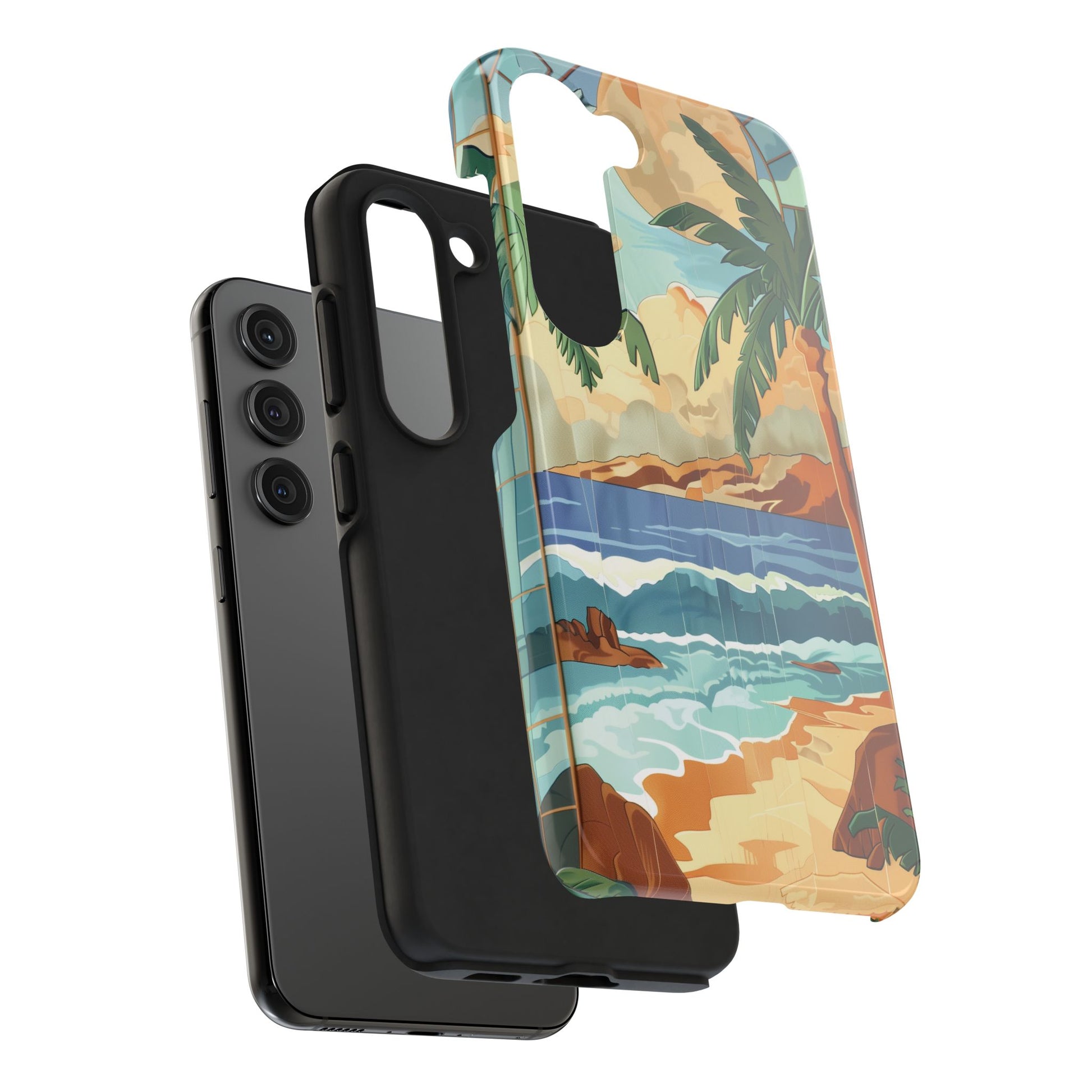 Retro Beach Scene Phone Case, Vintage Tropical Ocean iPhone Case, Summer Beach Phone Cover for iPhone, iphone 15 pro max