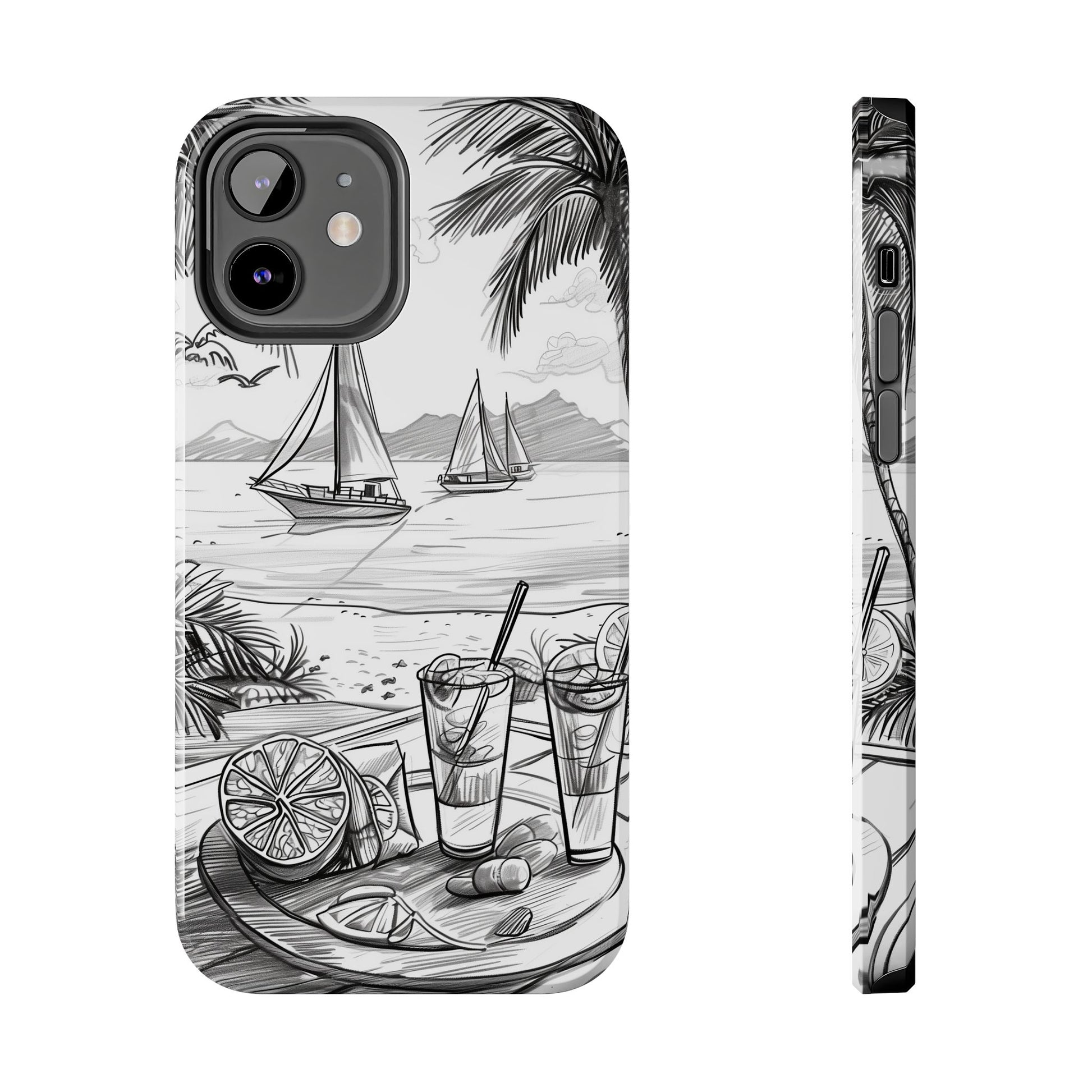Beach Vibes Phone Case: Hand-Drawn Tiki Drinks & Tropical Paradise Design